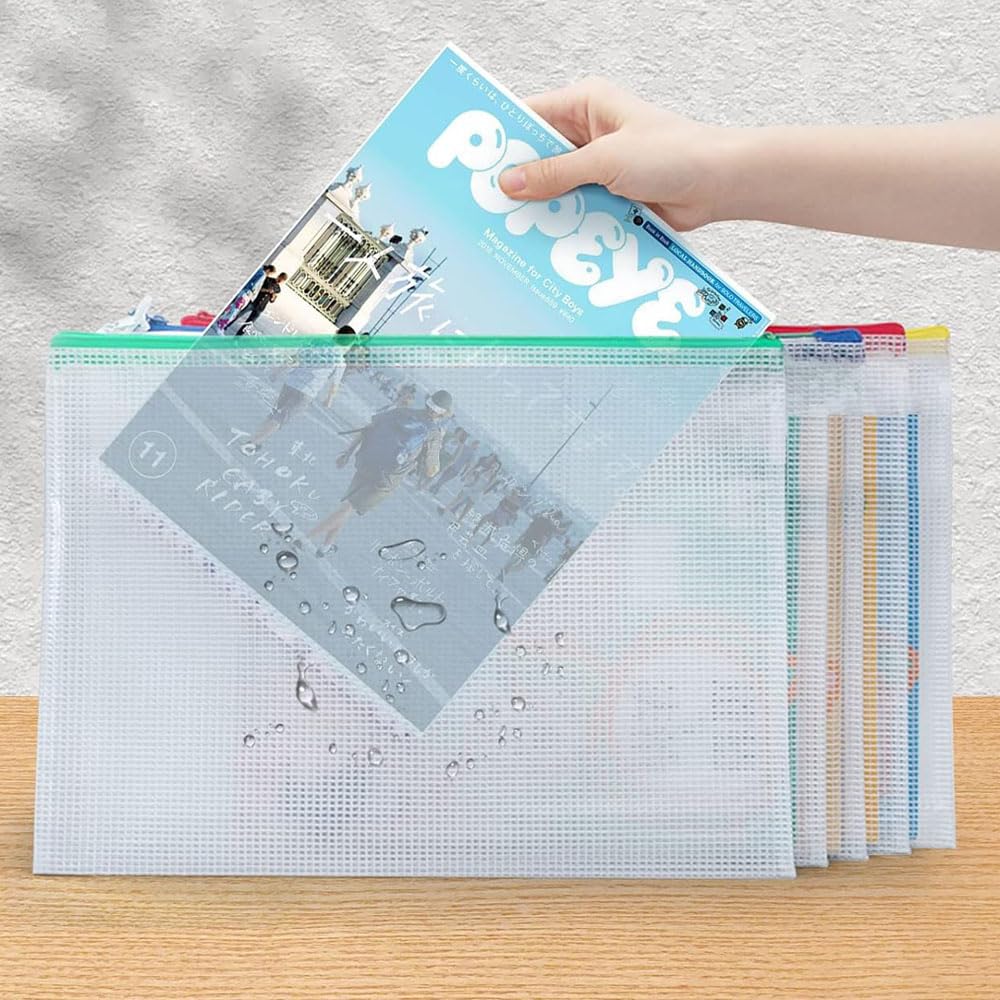 24 Pcs 10 Color Waterproof Mesh Zipper File Bags Document Pouch Multipurpose Travel Bags for Office Supplies Cosmetics Travel Accessories Random School Supplies Office Appliances Home