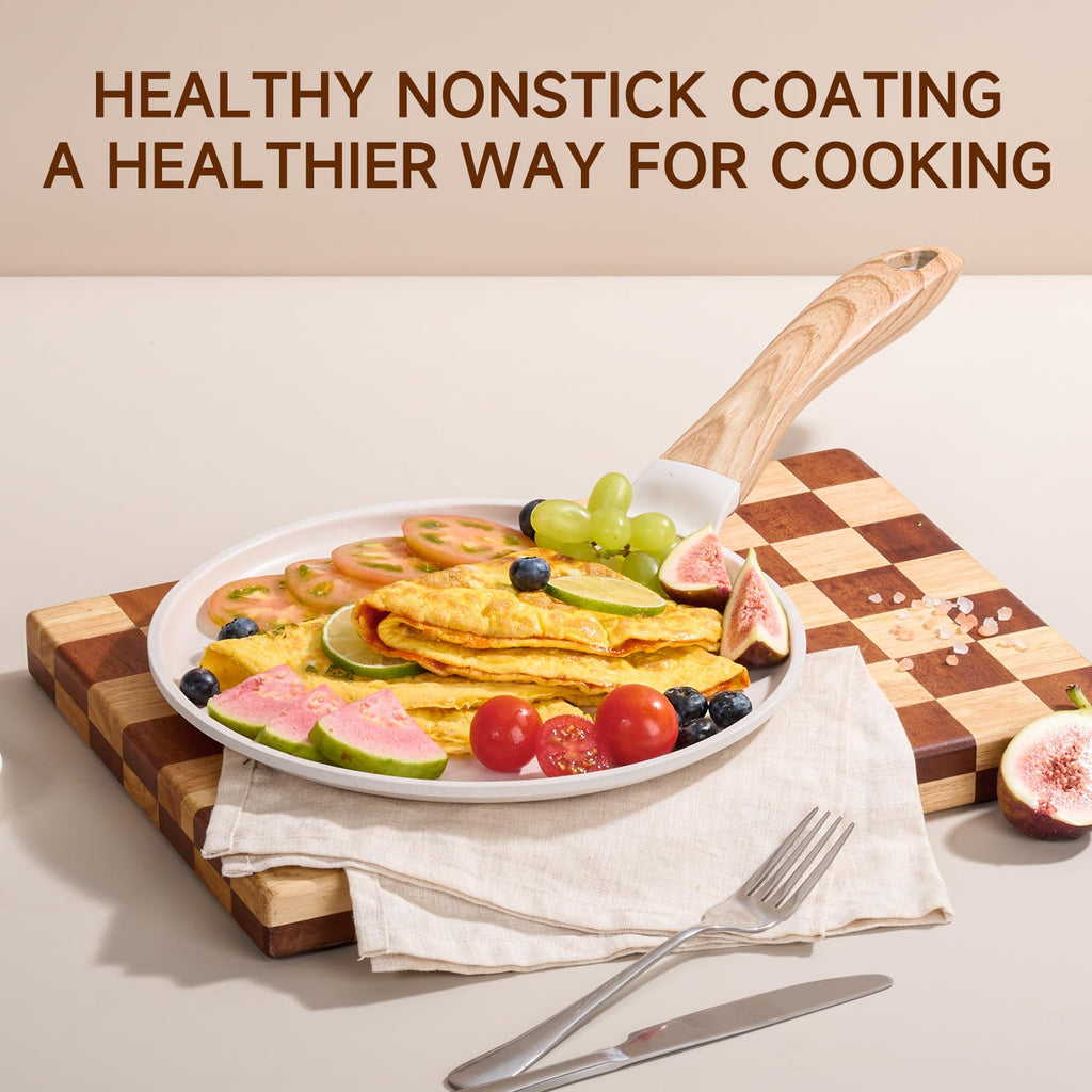 JEETEE 9.5 Inch Crepe Pan Nonstick, Comales para Tortillas Griddle Pan for Stove Top, Granite Coating Flat Pancake Pan Dosa Tawa, PFOA Free and Induction Compatible (Beige)