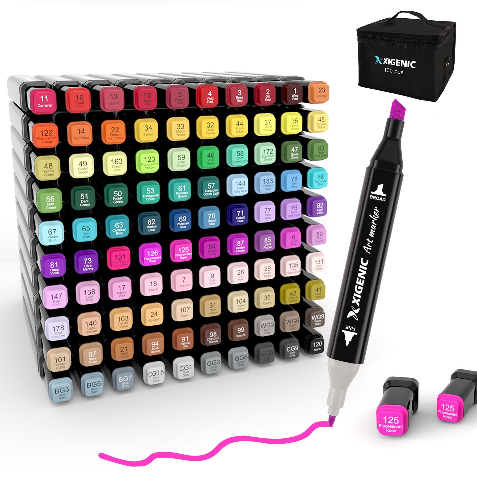 100 Colors Alcohol Markers Set,Dual Tip Art Markers for Professional Drawing & Adult Coloring Books,Permanent Art Markers with Carrying bag,Drawing Markers for Sketch, Manga, Graffiti & More