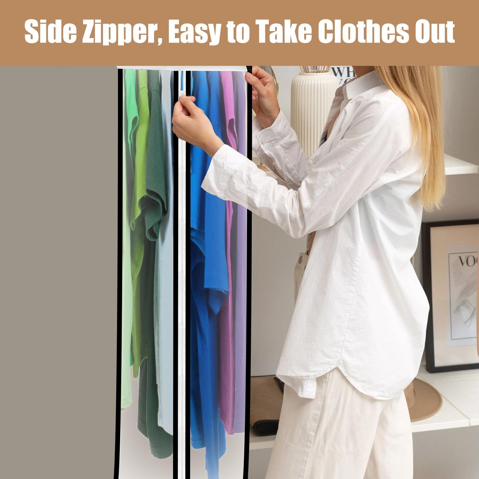 5 Pack 60" All Clear Garment Bags for Hanging Clothes Storage, 10" Gusseted Large Capacity Garment Rack Cover, Large Hanging Clothing Bag for Dress Gowns, Coats, Suit, Down Jacket