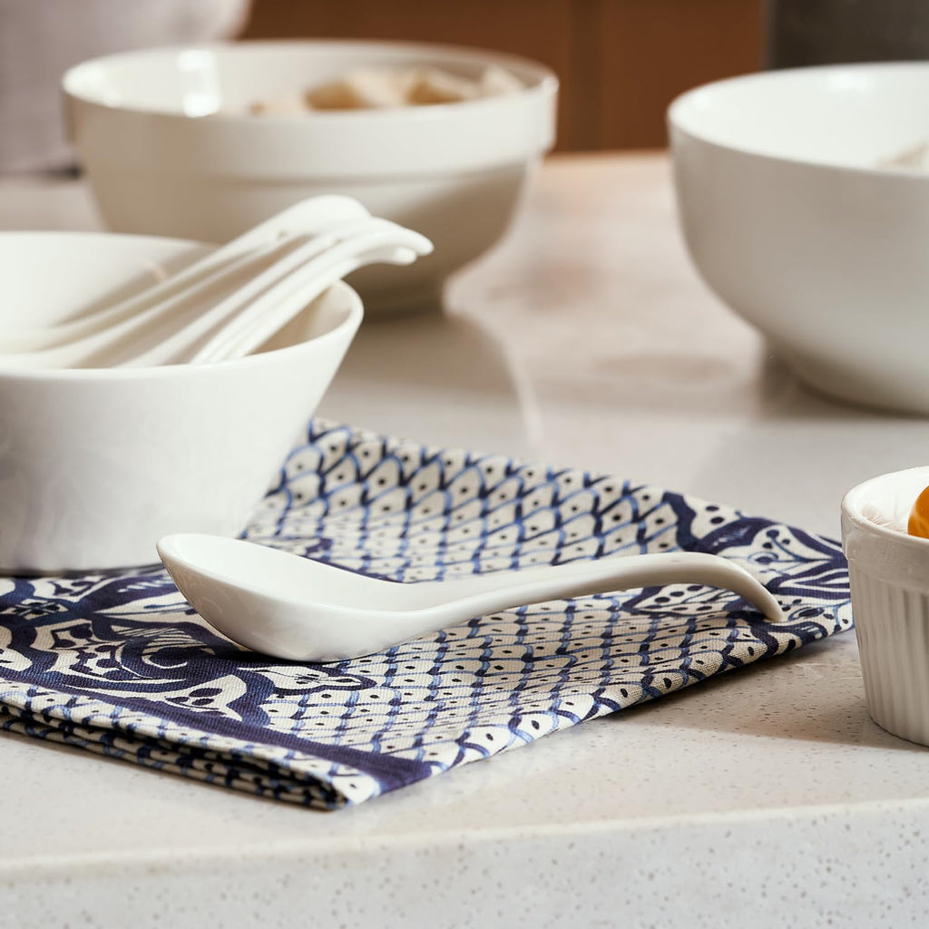 DOWAN Asian Soup Spoons, Ceramic Chinese Soup Spoons, Japanese Spoon for Ramen Pho Wonton Dumpling Miso (6, 6.75 in)