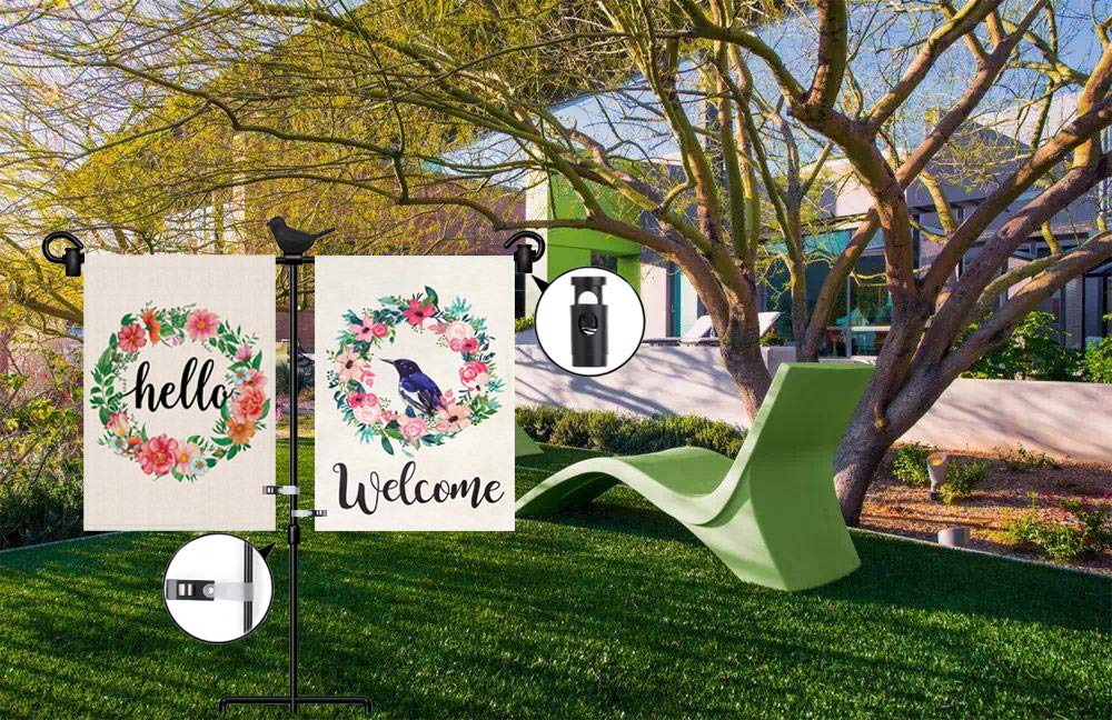 2-Flag Garden Flag Stand with Bird, Small Garden Flagpole Stand with Anti-Wind Clip