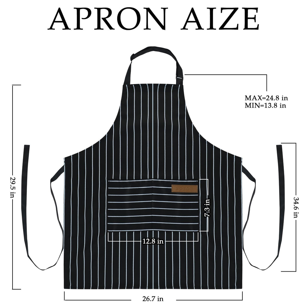 Taidven 2 Pack Apron - Unisex, Adjustable Bib Kitchen Apron, Cooking Apron, Aprons for Women with Pockets, Chef Aprons for Men, Black and Brown Striped, Standard