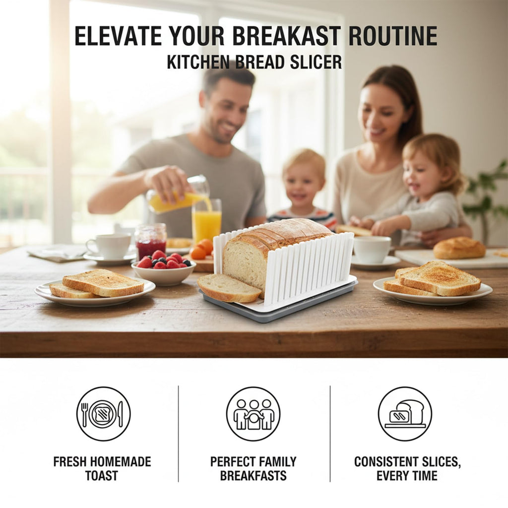 New Upgrade Bread Slicer for Homemade Bread, Adjustable Width, Foldable and Compact Cutting Guide with Crumb Tray, Suitability for Homemade Bread, Bagels, Cakes