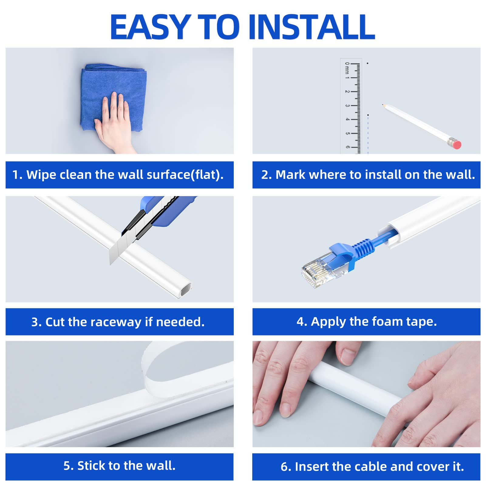 Delamu Cord Cover Wall, 128in One-Cord Channel Hider, Mini Size Wire Covers for Cords, Paintable Wire Hider for Wall, Cable Concealer to Hide Ethernet Cable, 9X L14.2in W0.48in H0.3in, White