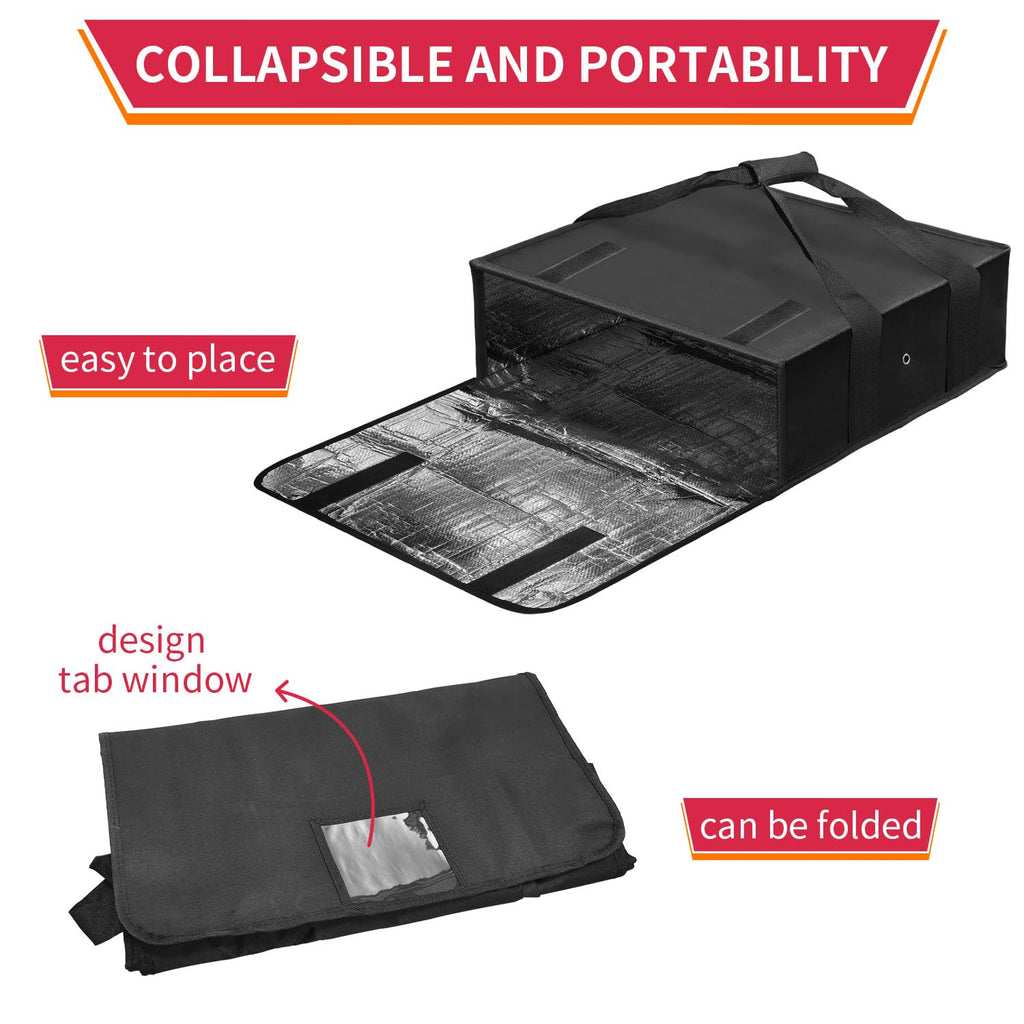 BOHEMIABY Pizza Bag for Large Pizza Warmer Bag, 20 X 20 in Food Carrier Insulated Bag, Reusable Pizza Bags with Label Window, Water Proof with Double Handle Black