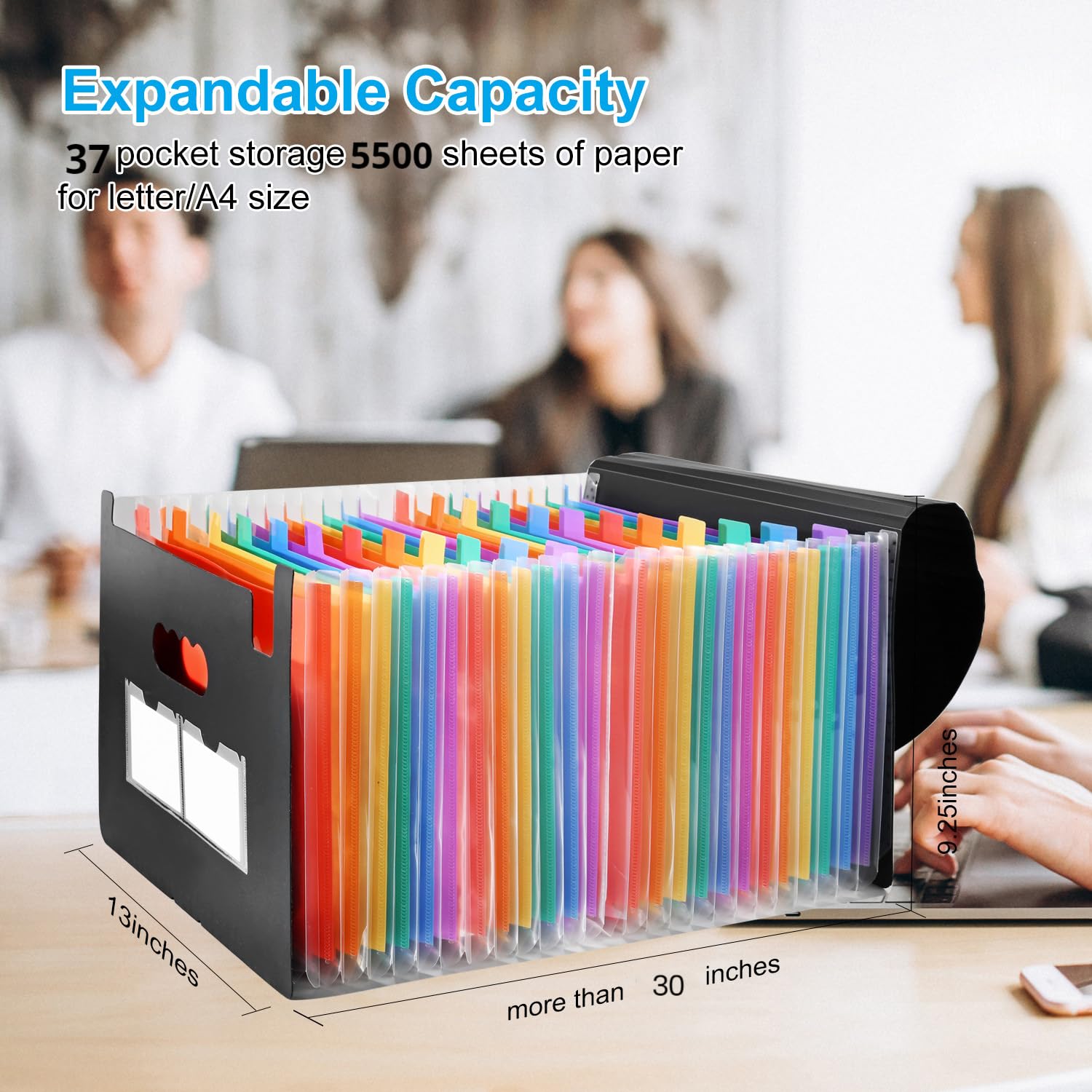 37 Pockets Expanding File Folders with Blank Labels, Expandable Accordian File Organizer with Cover, Desktop Accordion Folders Letter A4 Paper Document Storage Organizer for School Home Office