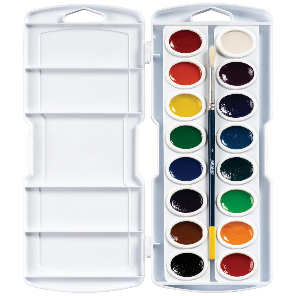 Prang Oval Pan Watercolor Set, 16 Classic Colors with No. 9 Brush (16000)