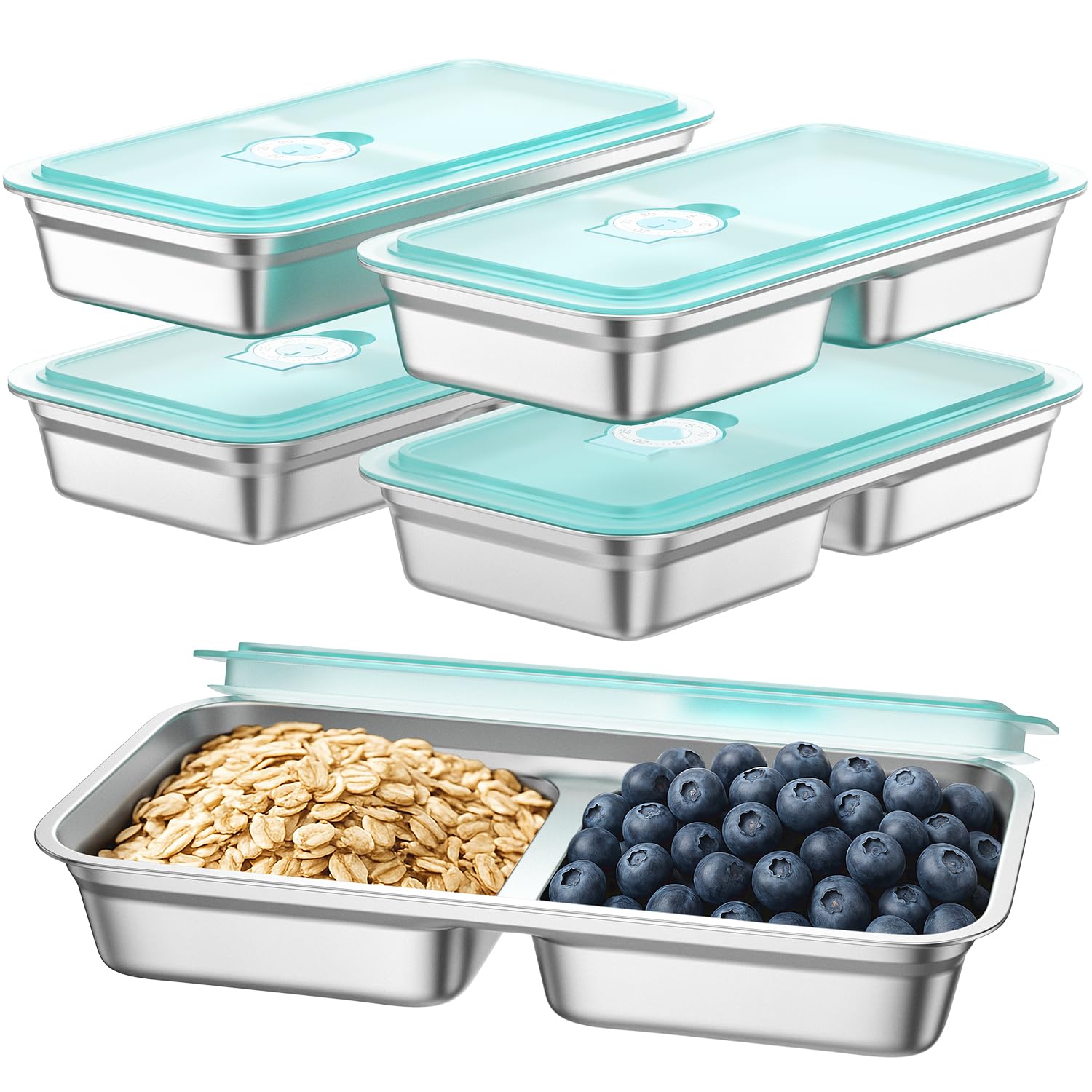 Hotbird Reusable Stainless Steel Snack Containers with Lids for Kids Todder Adults Double Compartment Grab and Go Food Storage Snackle Box Container,16 oz, 4 Pack, BPA Free