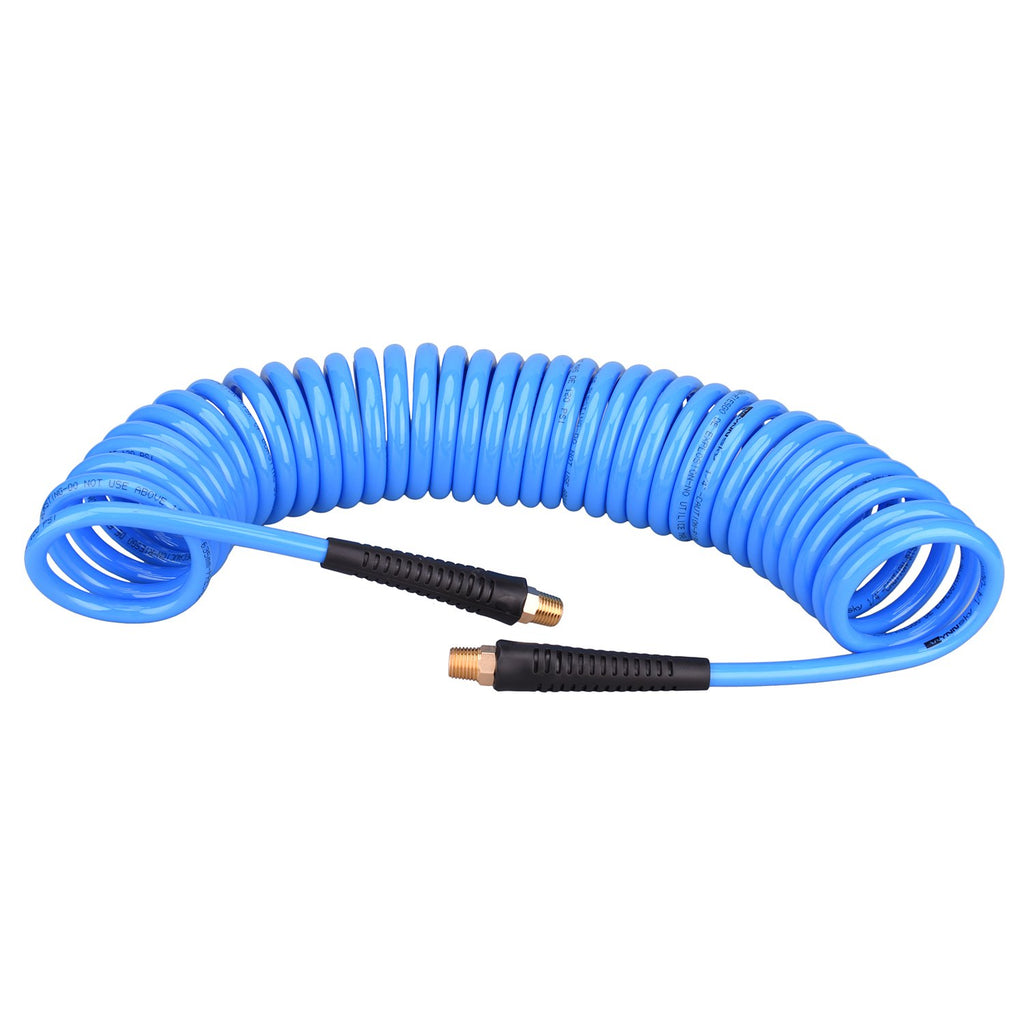 WYNNsky 1/4" x 25ft Recoil Poly Air Hose, Air Compressor Hose with Swivel Ends and Bend Restrictor Fittings