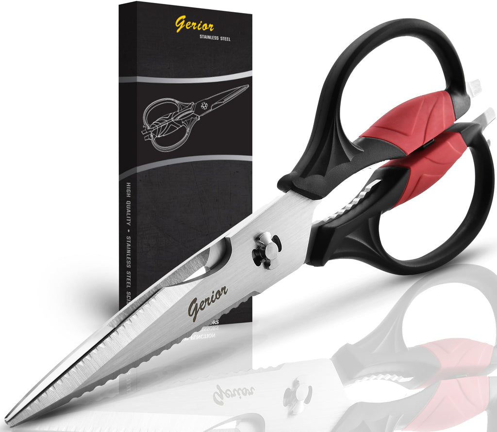 Kitchen Scissors - Heavy Duty Utility Come Apart Shears for Poultry, Chicken, Meat, Food, Vegetables - 9.25 Inch Long - Black and Red Handle