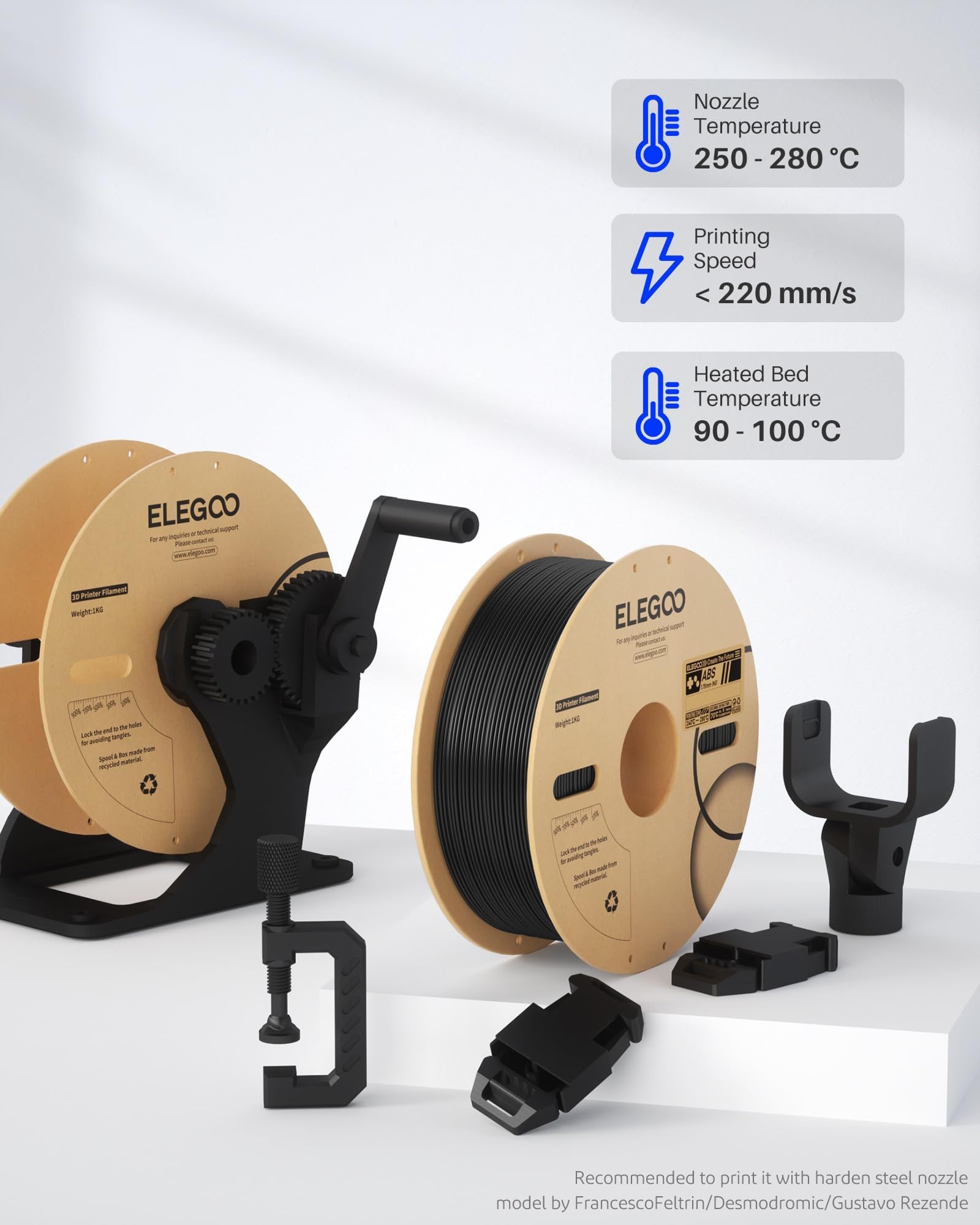 ELEGOO ABS 3D Printer Filament 1.75 mm Black, High Toughness & Impact Resistance, Heat & Water Resistant, 1 kg Spool Engineering Grade Filament for FDM Printers