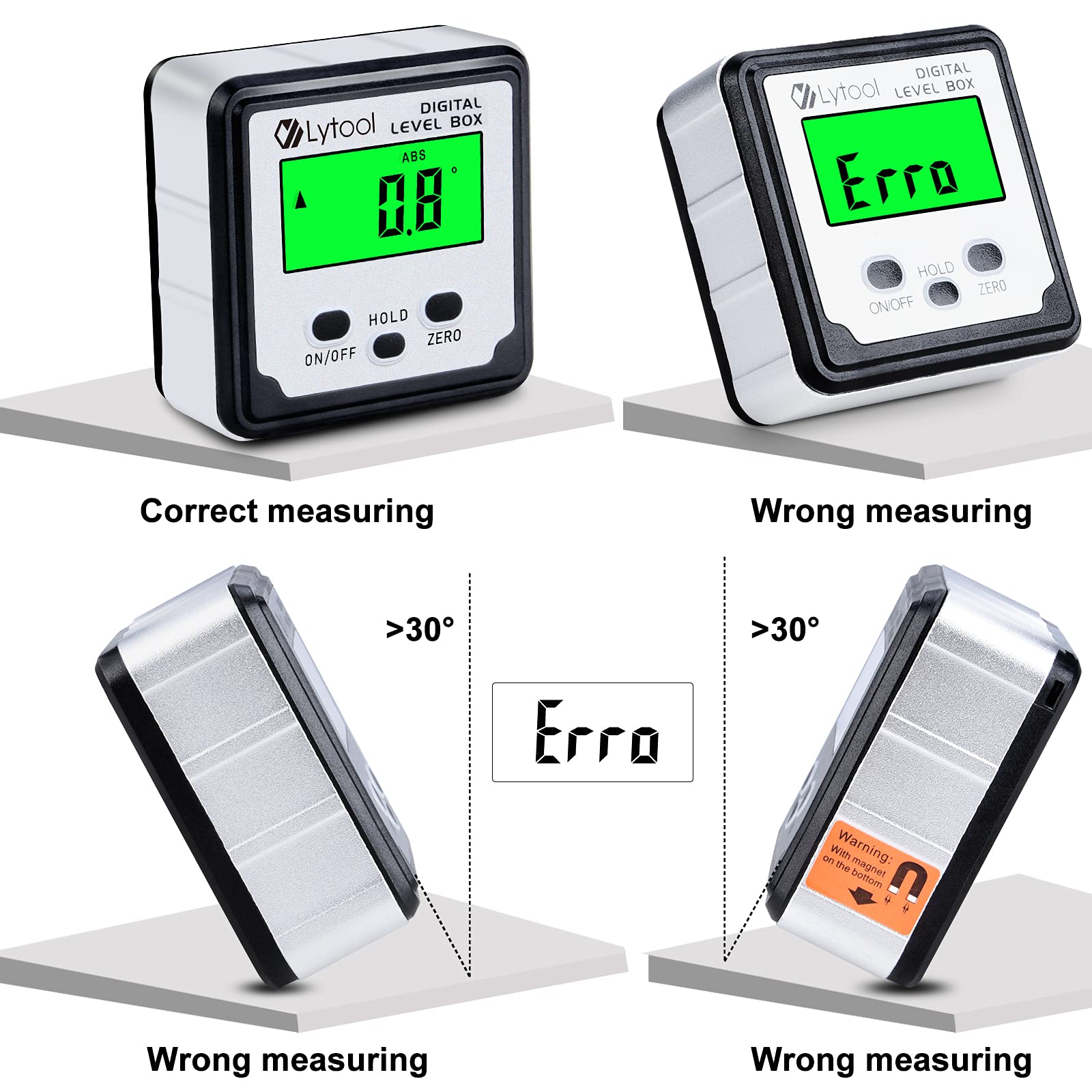 Digital Angle Finder, Lytool Digital Angle Gauge Magnetic,Inclinometer Level,Angle Measuring Tool with Backlight and Magnetic Base, Reading Quickly Stabilizes, for Woodworking, Construction, Machinery