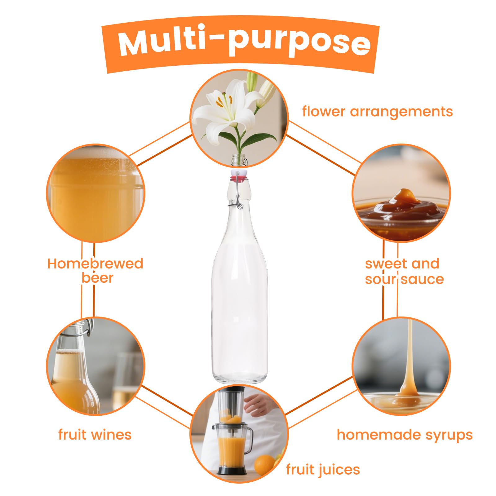 BIGIVACA 4 Pack 32 oz Swing Top Glass Bottles, Flip Top Glass Bottles, Beer Brewing Bottle with Airtight Stopper for Fermentation, Kombucha, Mead, Kefir, Vanilla Extract, Juice