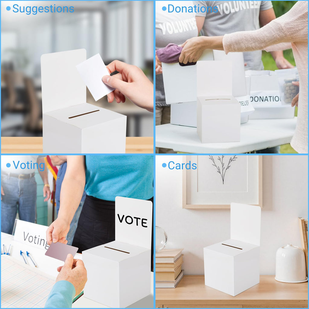 zmybcpack 12 Pcs 6x6x6 Inch Ballot Box with Self-Locking Bottom, White Cardboard Raffle Donation Suggestion Box for Fundraising, Voting, Business Card Collection