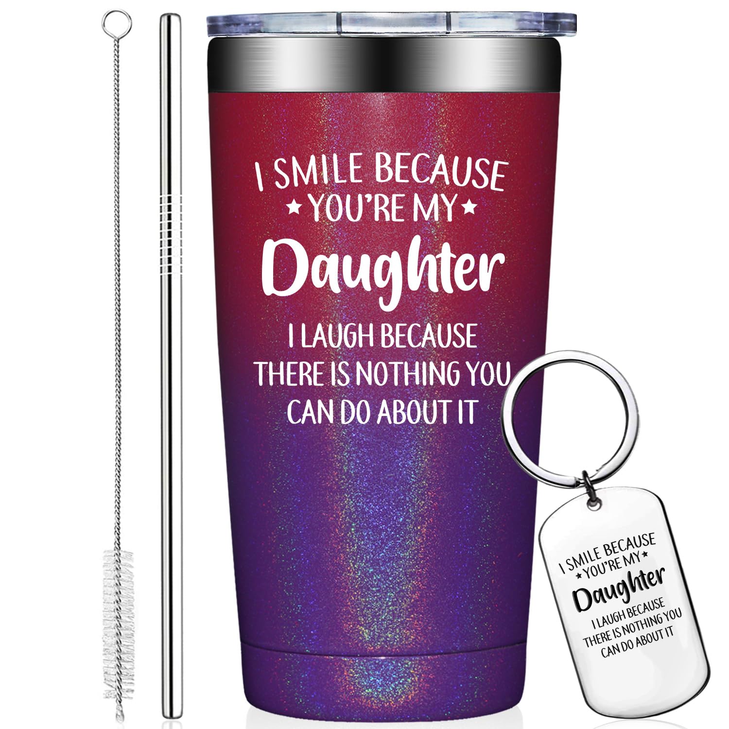 Grifarny Daughter Gifts from Mom, Dad - Mothers Day Gifts for Daughters Adult - Christmas Birthday Gift for Grown Daughters - I Smile Because You are My Daughter Tumbler Cup 20oz