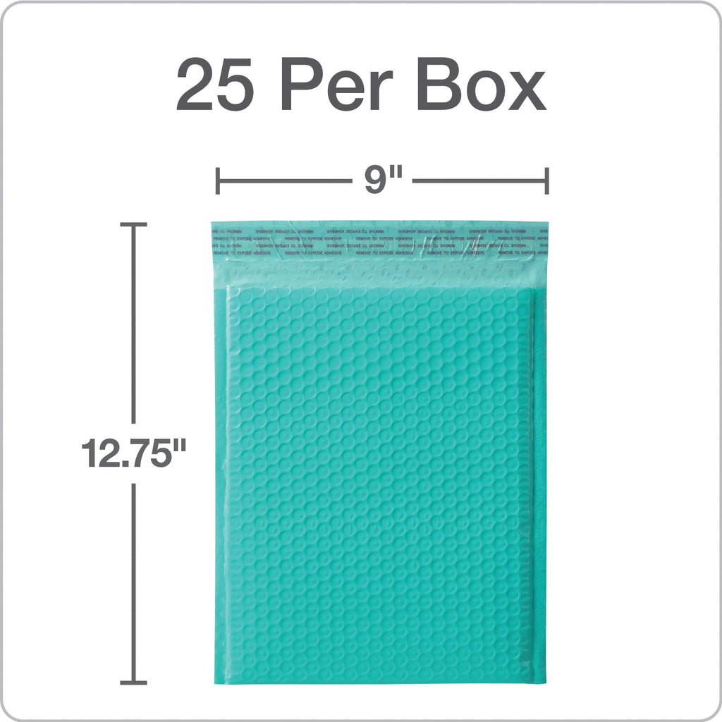 Quality Park Bubble Mailers, 8.25 x 11 Shipping Envelopes, Water Resistant Teal Poly Padded Envelopes, Redi-Strip Peel Off Closure, 25/Box