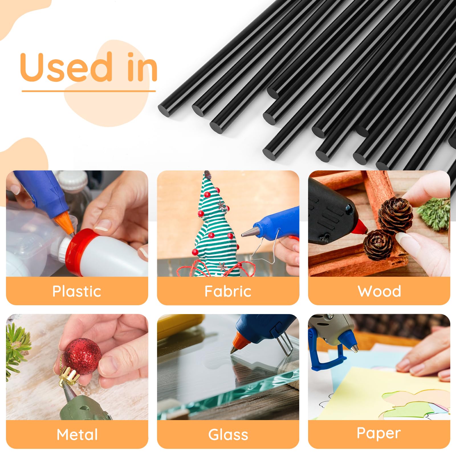 ENPOINT Black Hot Glue Sticks Full Size, 8" Long x 0.43" Dia Hot Melt Glue Sticks Bulk, Adhesive for Crafting DIY Art School Gluing Project Repair Sealing, 36 Pack