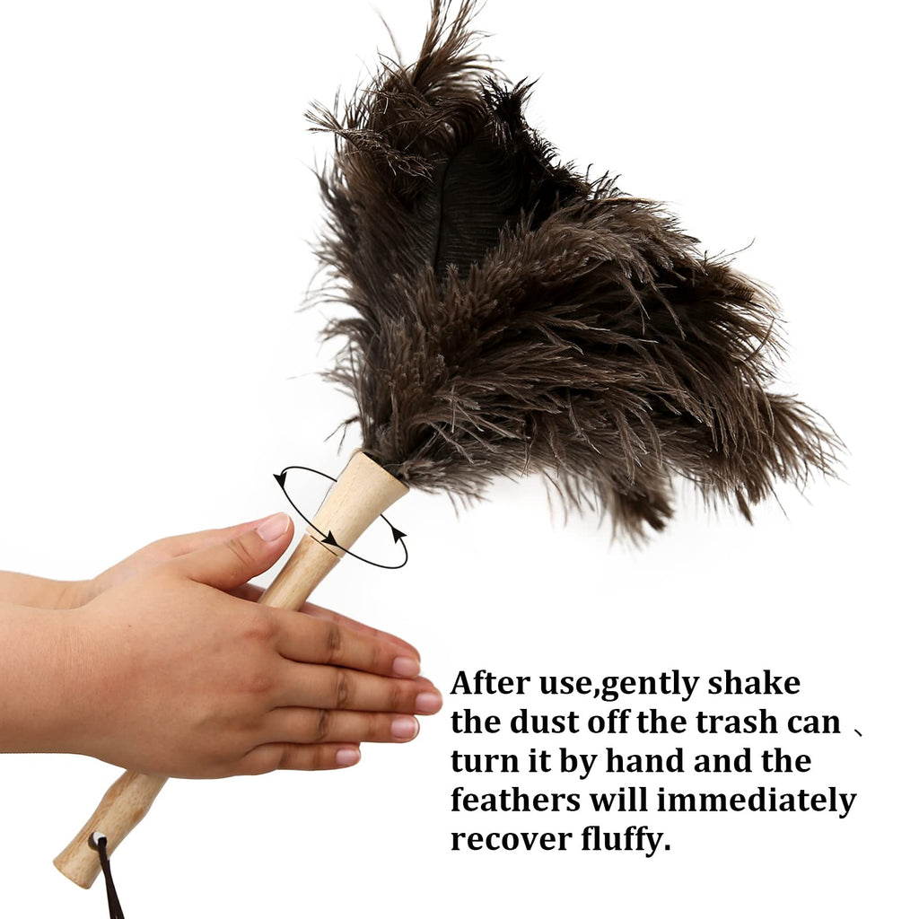 iHUFeather Ostrich Feather Duster 16 inch Feather Duster Fluffy Natural Genuine Ostrich Feathers with Wooden Handle and Eco-Friendly Reusable Handheld Ostrich Feather Duster for Cleaning Supplies