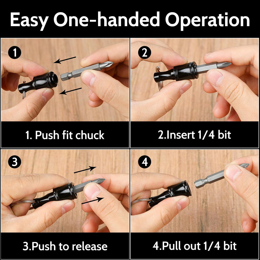 Upgrade 12 Pcs Bit Holder Keychain with 2 Black Carabiner, 1/4 Inch Hex Shank Screwdriver Bits Holder, Screw Adapter Quick Release Hand-Held Impact Socket Holder for Electric Screwdrivers (Black-2set)