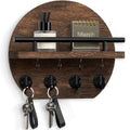 Nekon Key Holder for Wall - 9.8 Inch Apartment Wall Decor with Shelf and 8 Key Hooks, Circular Wood Key Hanger for Home Decor (Brown)