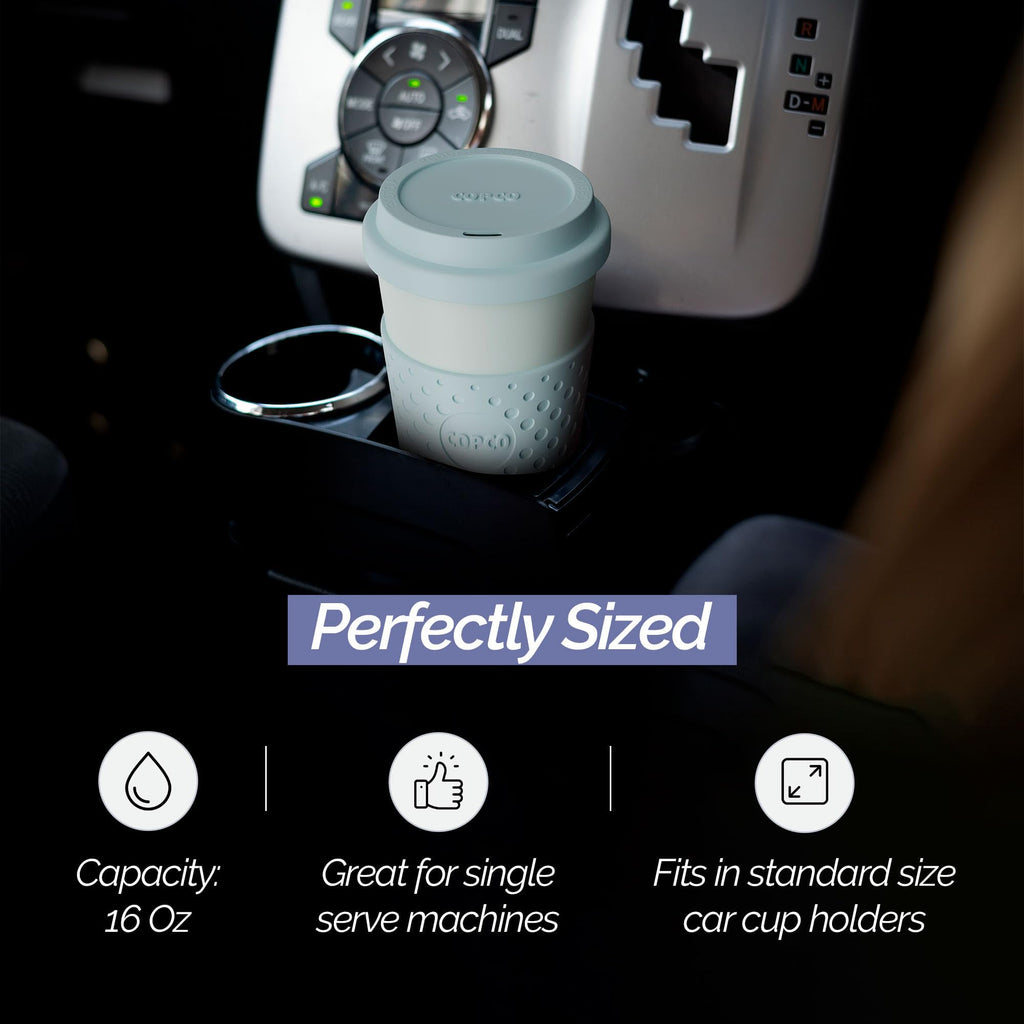 Copco Acadia 16oz Travel Mug with Lid, Set of 2 Double Wall Insulated Tumbler, Non-Slip Sleeve and BPA-Free - Microwave & Dishwasher Safe, Reusable Plastic To Go Travel Coffee Mug (Purple/Teal)