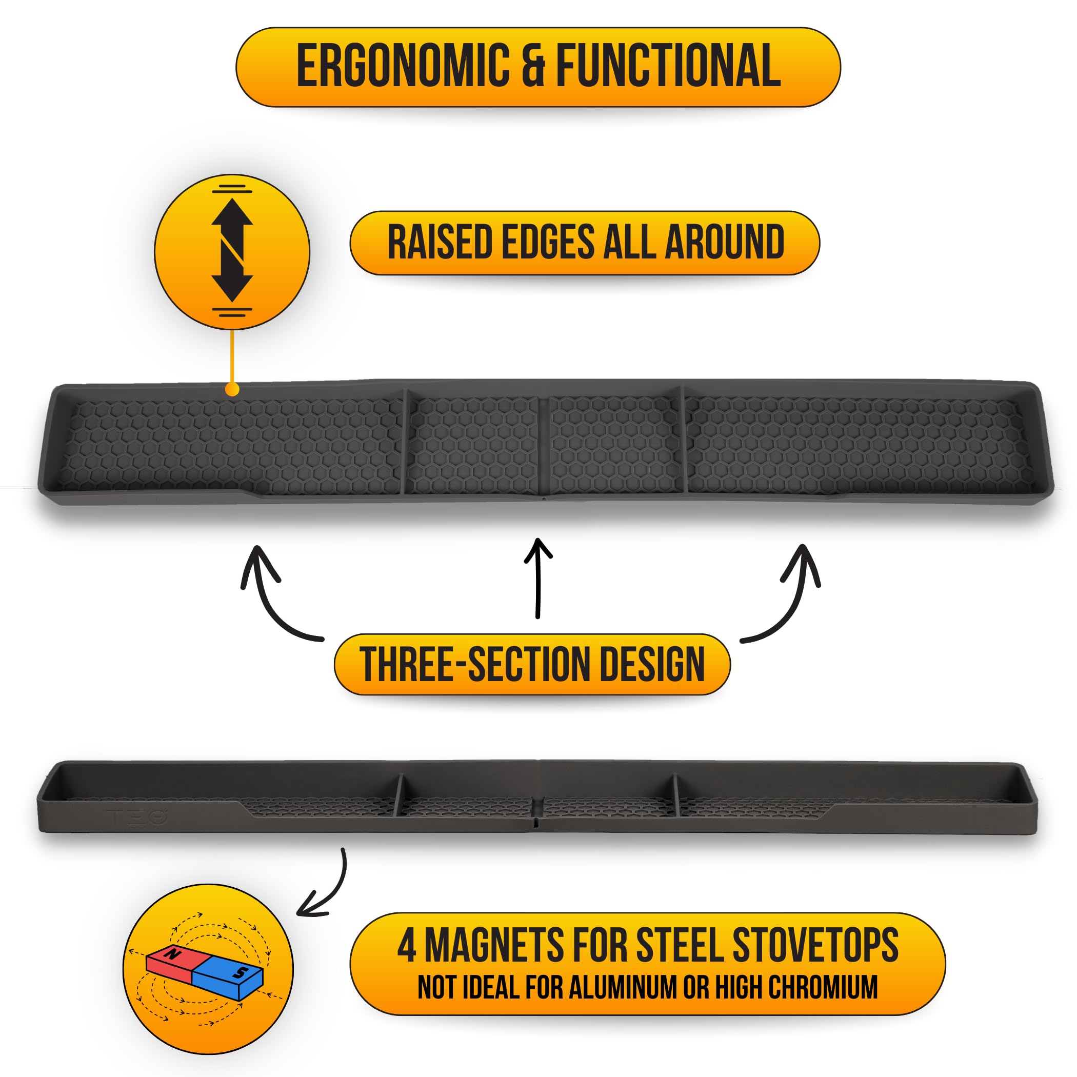 TEO Magnetic Stove Top Shelf - 30 Inch Silicone Over the Stove Spice Rack for Kitchen Gadgets Storage Organization, Heat-Resistant, No Installation, Dishwasher Safe, Over Oven Shelf Black