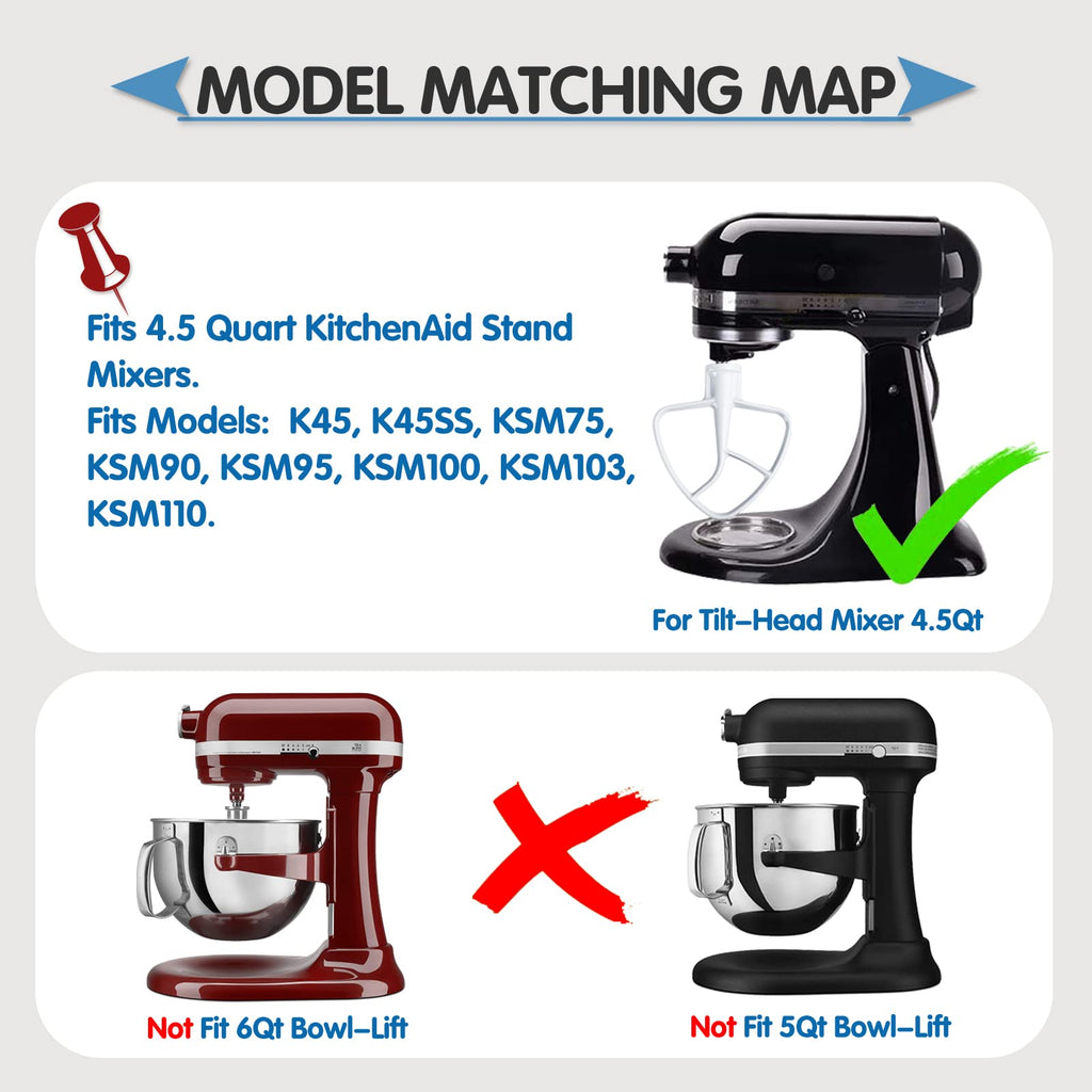 Flat Beater for KitchenAid 4.5 Quart Tilt-Head Stand Mixer, K45B Coated Paddle Attachment for Kitchen Aid Mixer Accessories