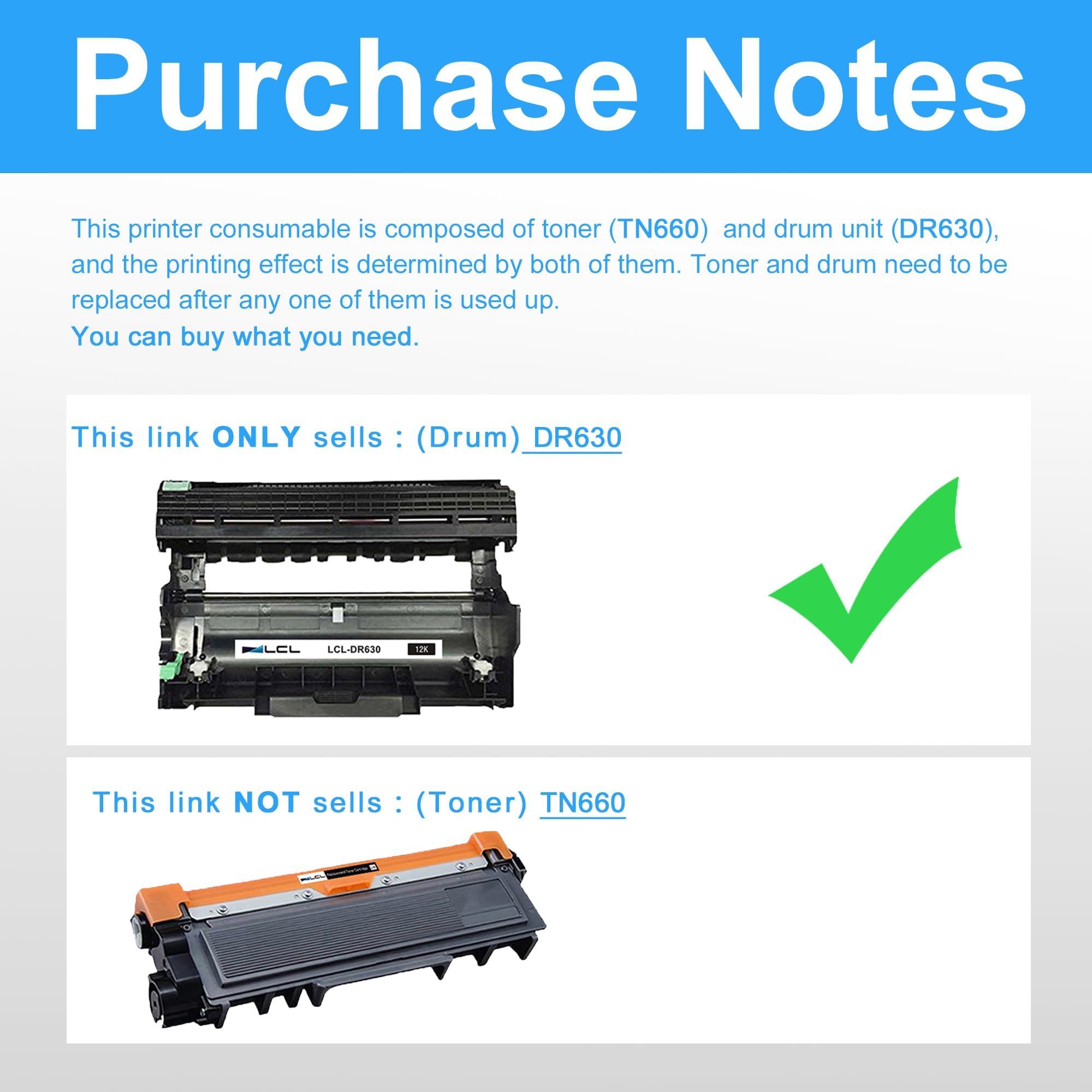 LCL Compatible Drum Unit Replacement for Brother DR630 DR-630 12000 Pages (1-PK, Black) for HL-L2300D HL-L2365DW HL-L2340DW HL-L2320D HL-L2360DW HL2380DW HL-L2360DN MFC-L2700DW MFC-L2720DW MFC-L2740DW