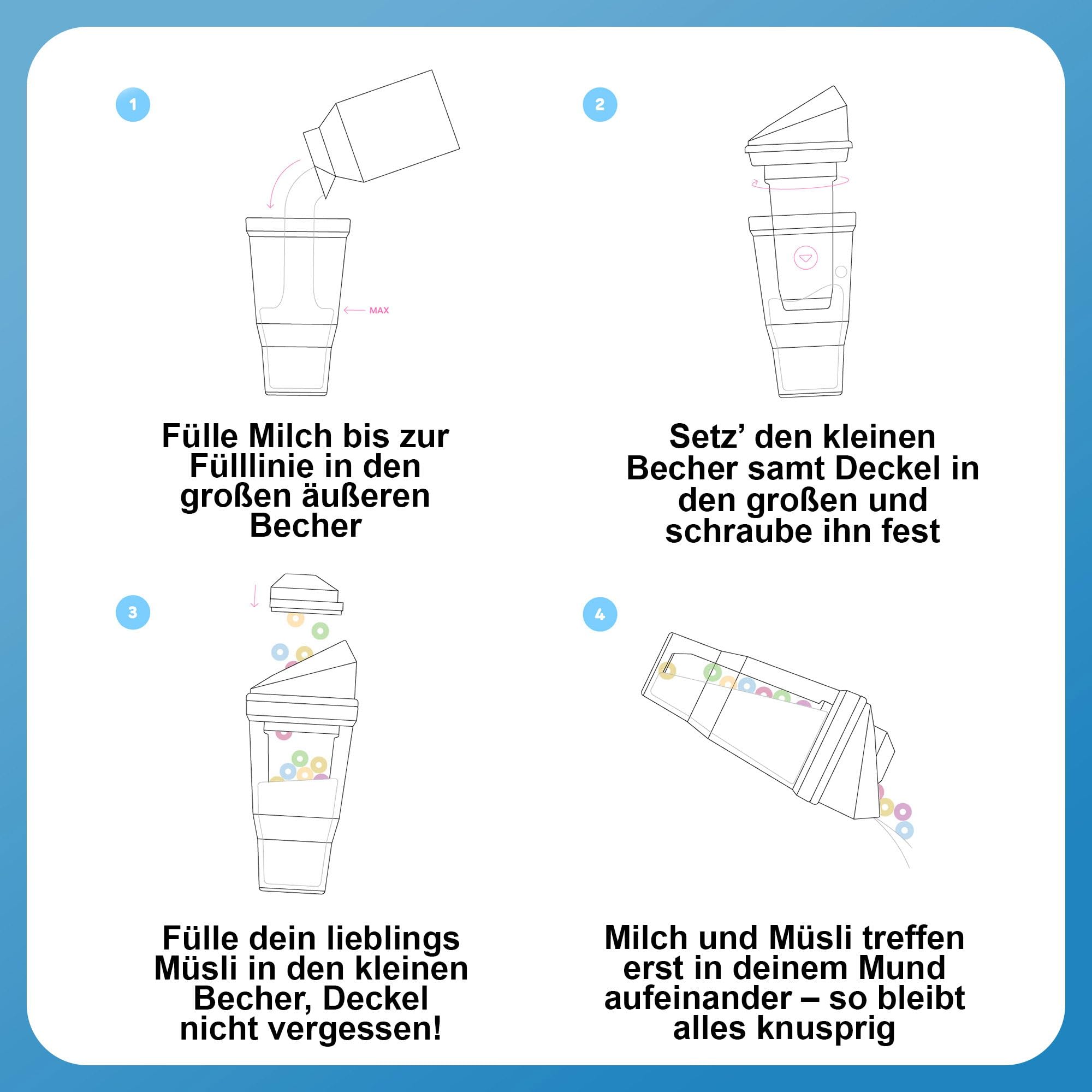 The CRUNCHCUP XL Blue - Portable Plastic Cereal Cups for Breakfast On the Go, to Go Cereal and Milk Container for Your Favorite Breakfast Cereals, No Spoon or Bowl Required
