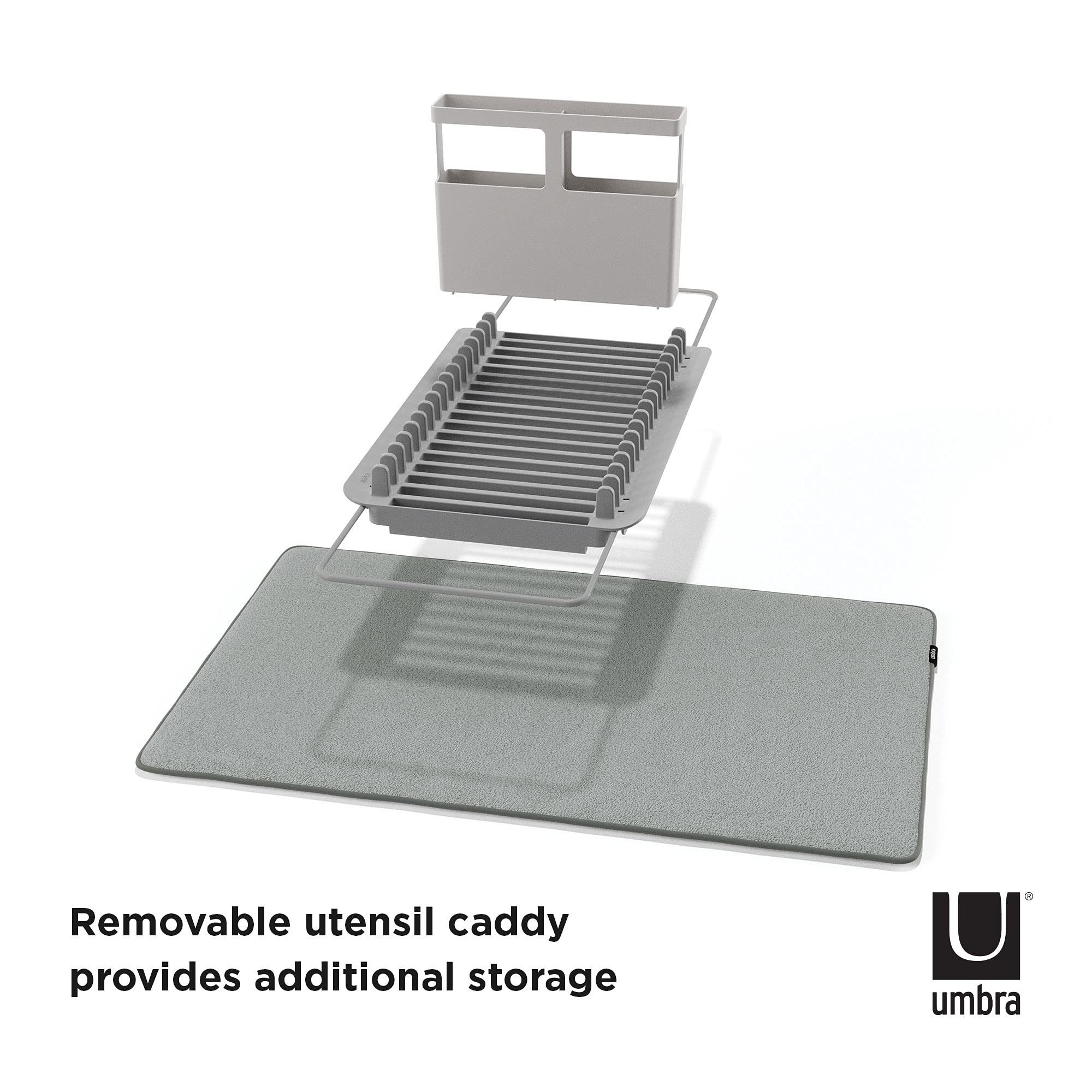 Umbra Udry Dish Rack and Microfiber Drying Mat – Space-Saving Design Folds Up for Easy Storage, Over-Sink Rack, Gray