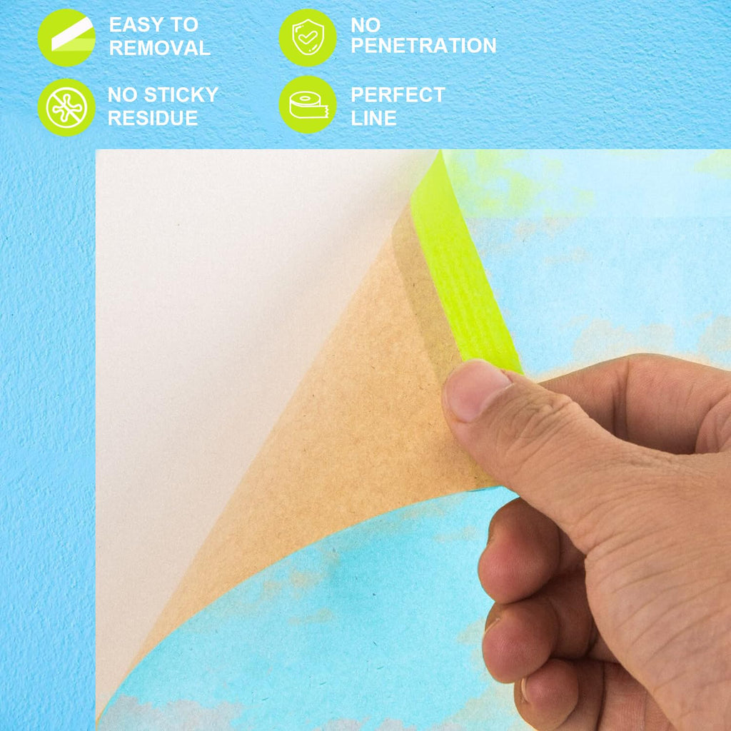 InnoStars Pre-Taped Masking Paper for Painting - 4 Rolls 6 Inch x 50 Feet Tape and Drape Painters Paper, Paint Adhesive Protective Paper Roll for Covering Skirting, Frames, Cars and Auto Body