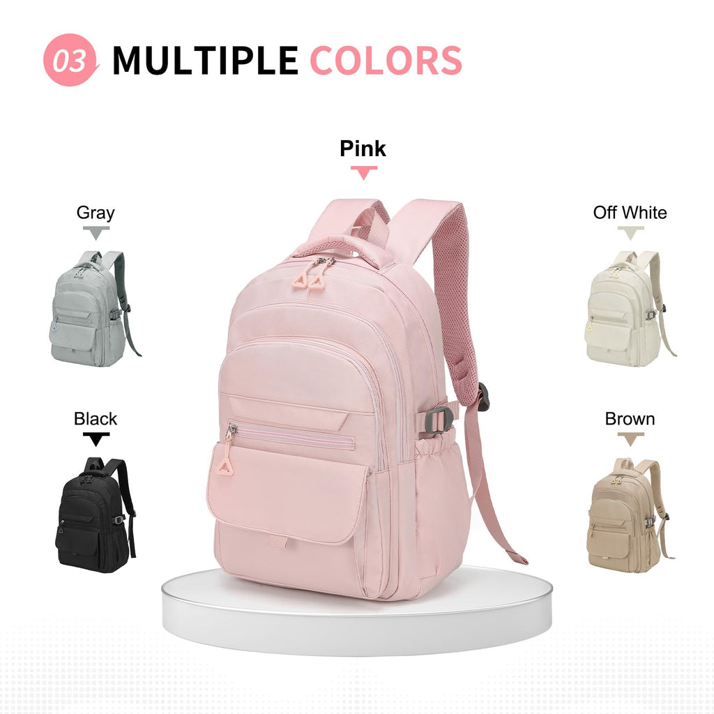 SUIKIHUM Aesthetic Daypack Backpack, Water-Resistant 15.6" Laptop Backpack for Women and Men, Featuring Touch-Fastener and Anti-Theft Pockets (Pink)