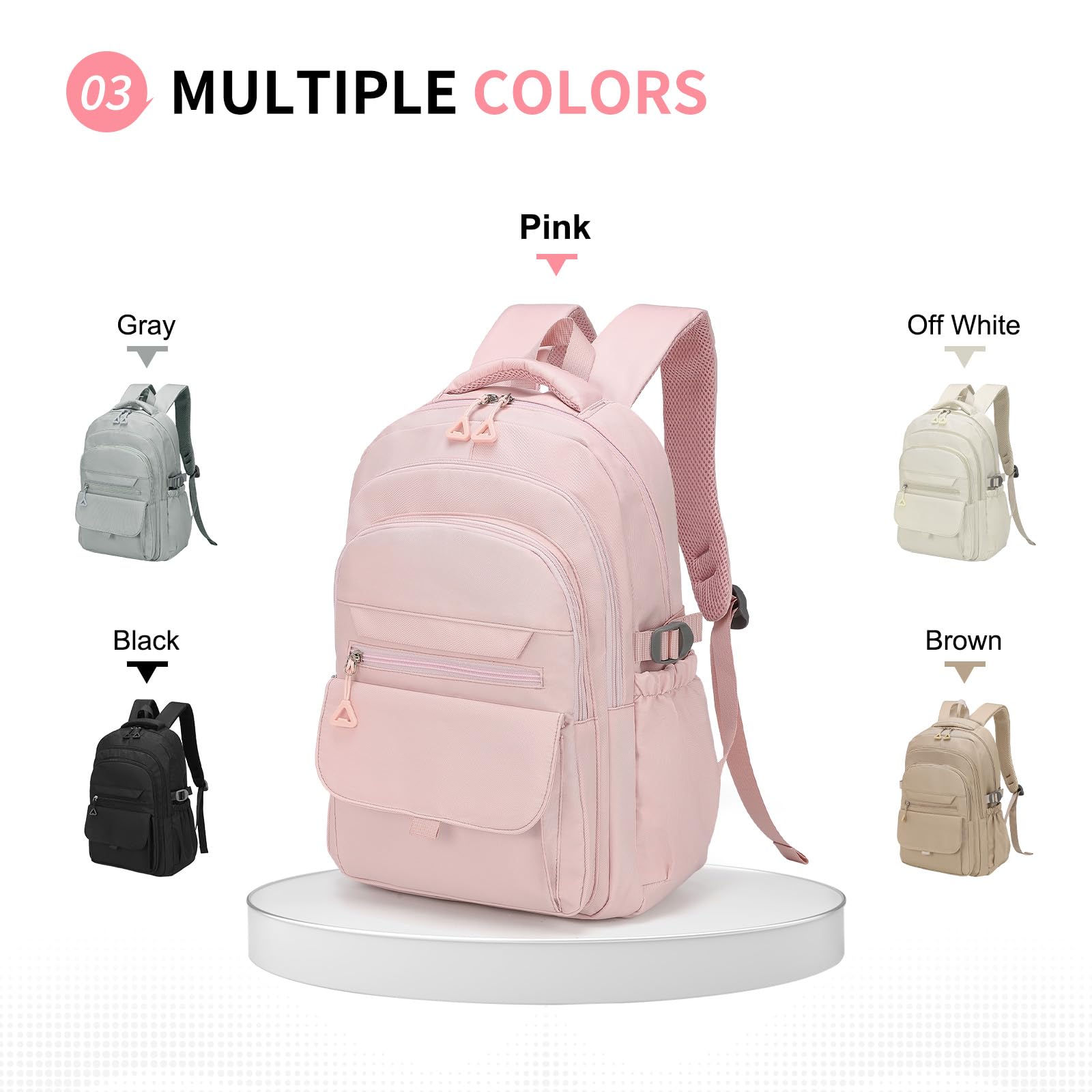 SUIKIHUM Aesthetic Daypack Backpack, Water-Resistant 15.6" Laptop Backpack for Women and Men, Featuring Touch-Fastener and Anti-Theft Pockets (Pink)