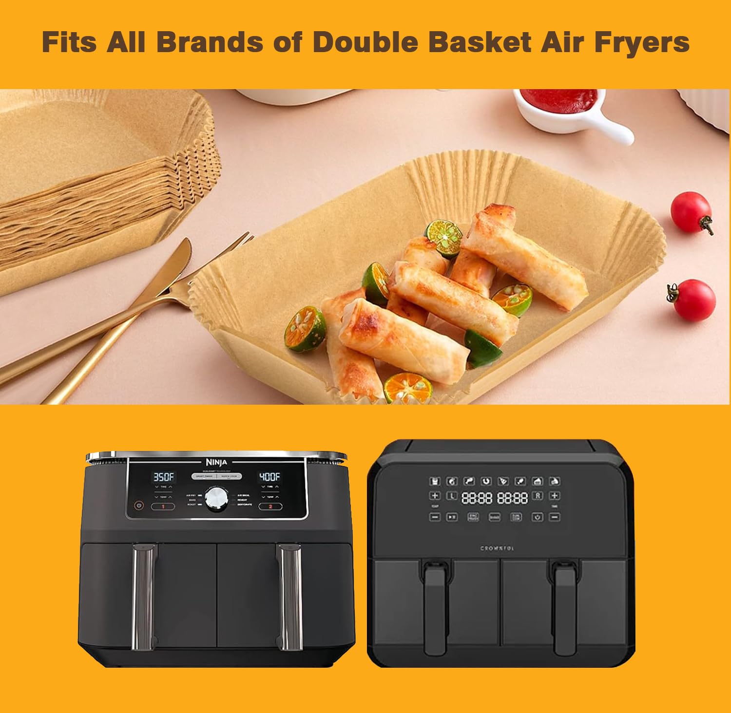 250PCS Air Fryer Liners,Air Fryer Accessories for Ninja Foodi Dual Air Fryer DZ201/DZ401 (250PCS Rectangle 8.1 x 5.3 inch)