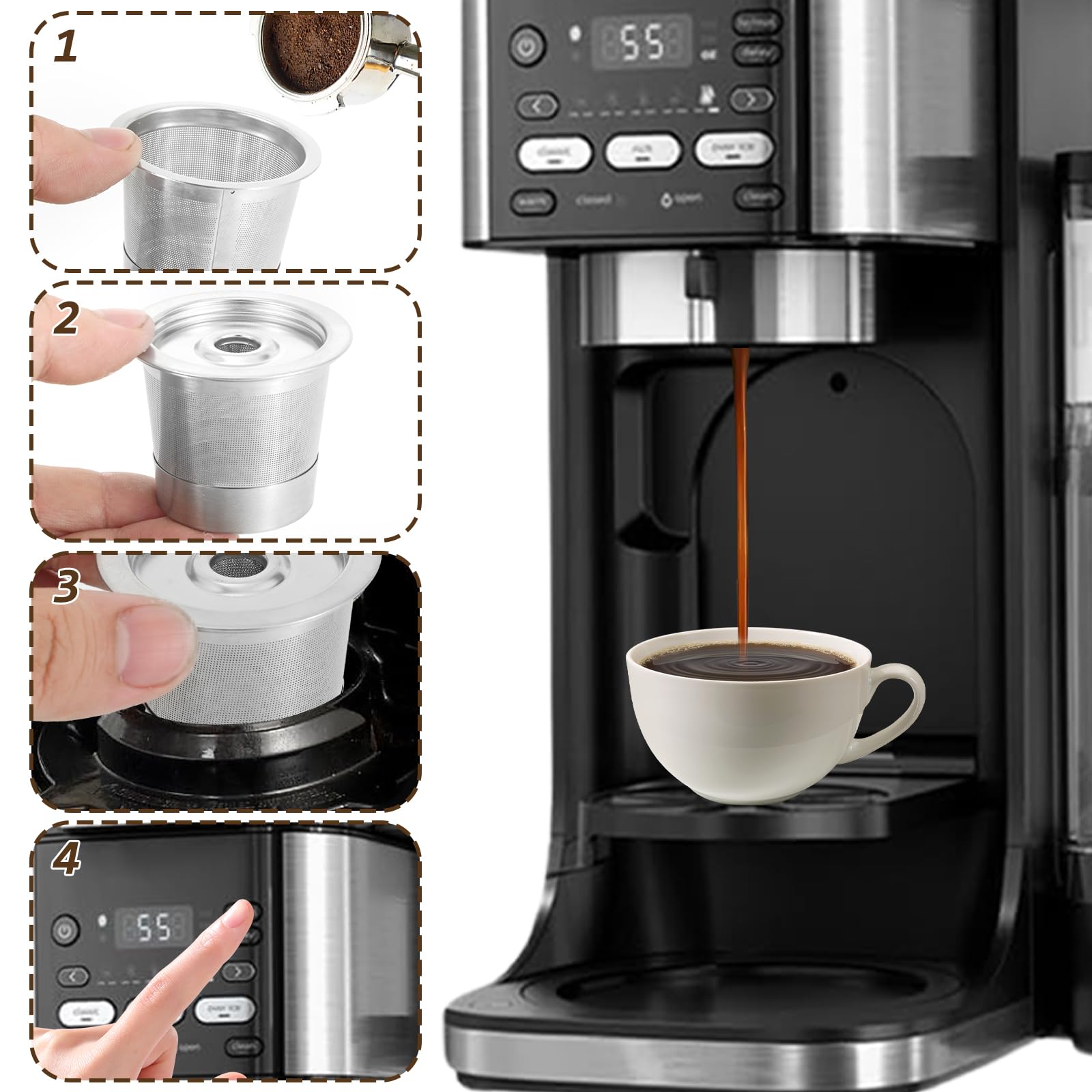 2Pack Reusable K Cups and Coffee Pods with Mesh for Ninja PB051 & CFP101/PB041, 304 Stainless Steel Reusable K Pod Permanent K Cups Compatible with Ninja Coffee Maker Accessories