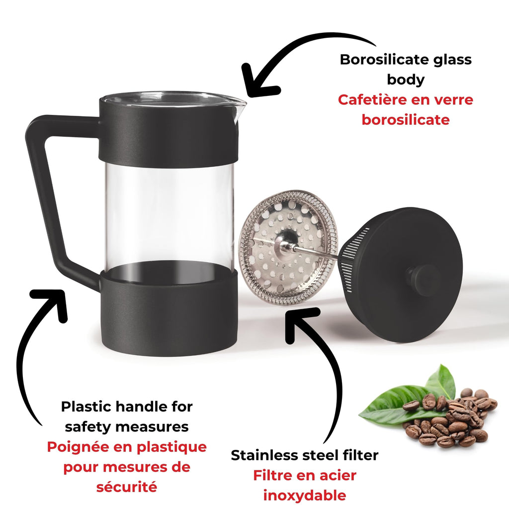 Starfrit Gourmet French Press Coffee Maker - 34 oz (1 L) – 4 Minute Brew - Borosilicate Glass - Stainless Steel Filter – Perfect for Coffee and Tea – Black