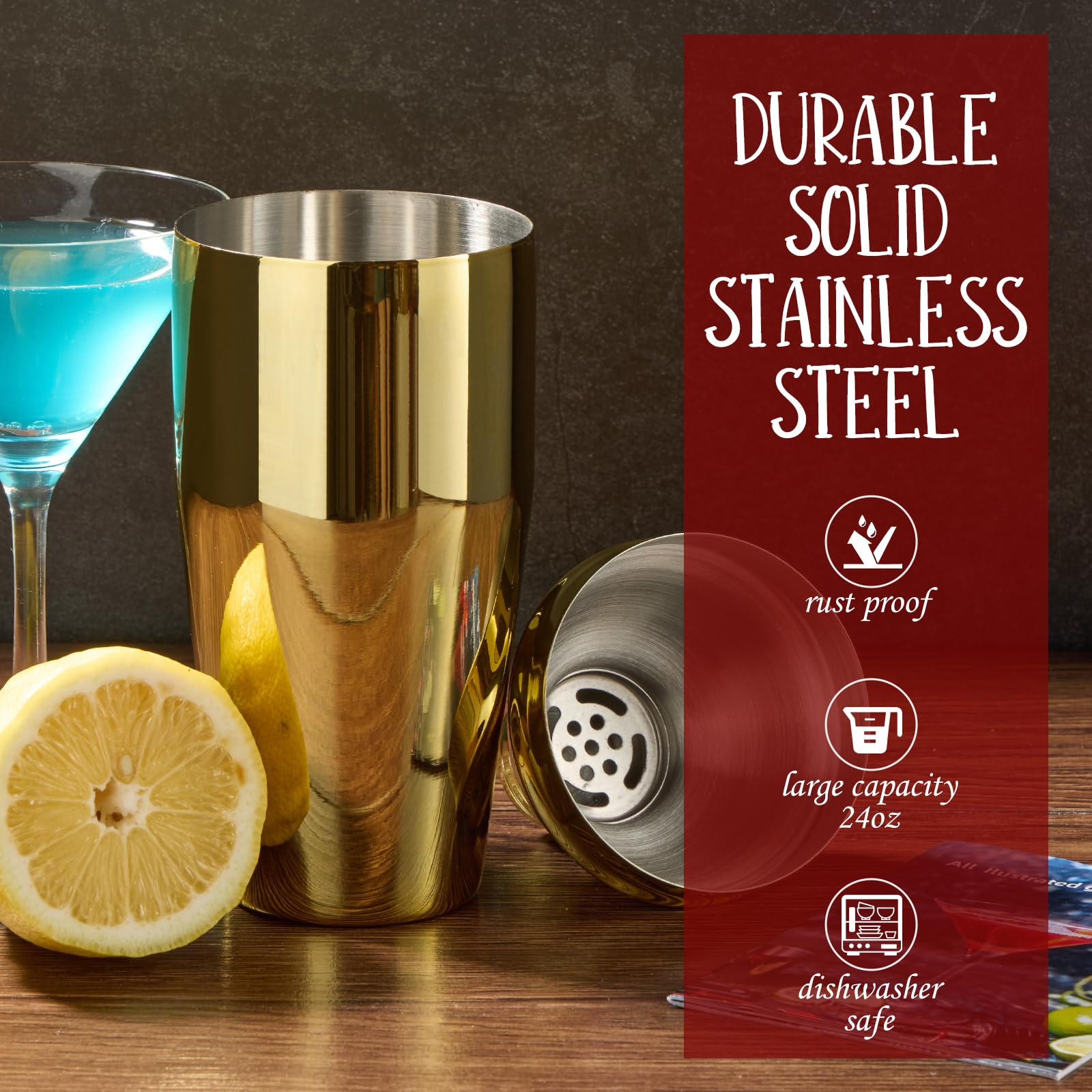 Cocktail Shaker Set Bartender Kit : 12-Piece Bar Tool Set with Bamboo Stand | Bar Set with All Practical Bar Accessories, for Drink Mixing, Bar, Home, Lounge & Party (Gold)