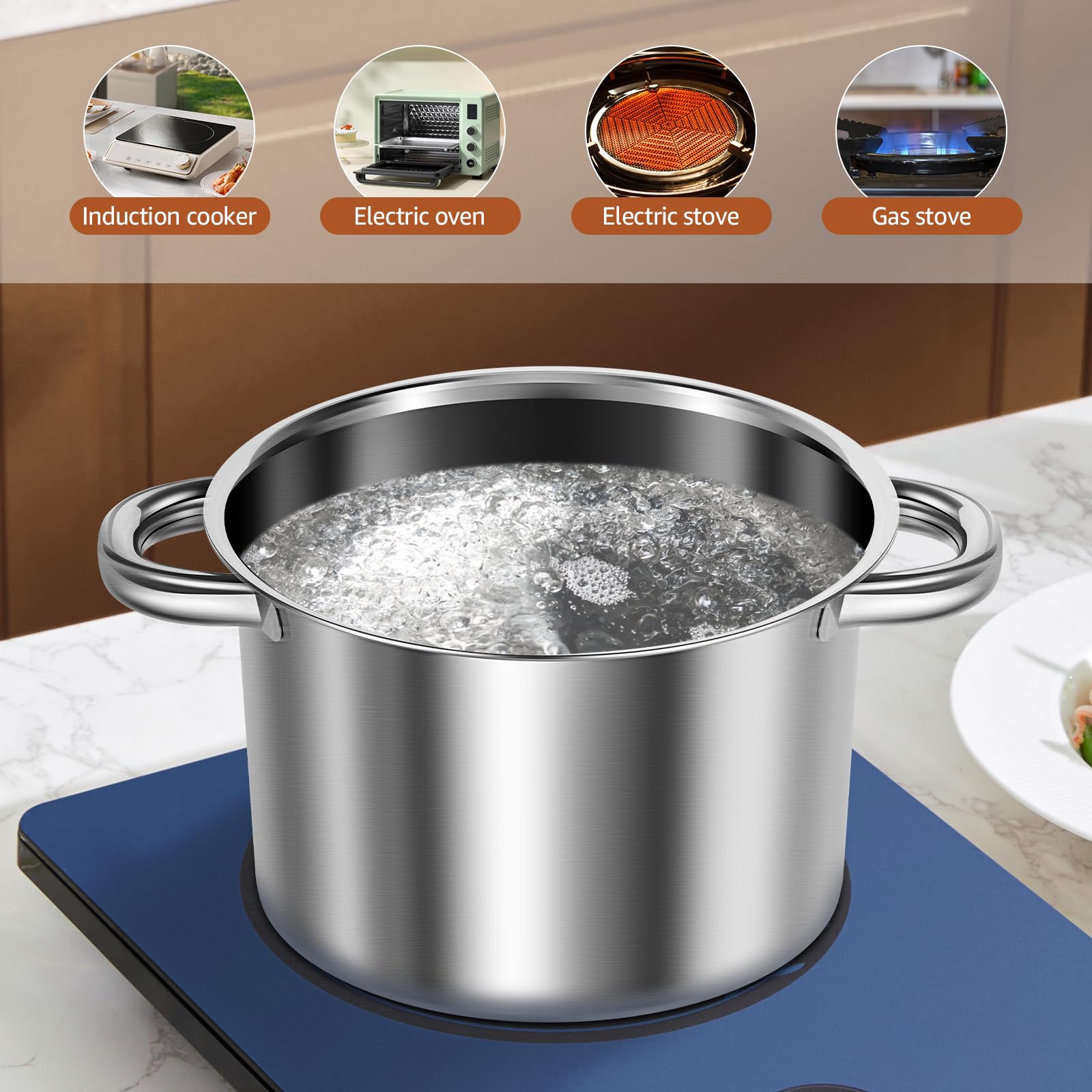 304 Stainless Steel Double Boiler Pot Set 2QT Chocolate Melting Bowl with Scale and Handle 2.6QT Dual-Handle Pot with Silicone Spatula and Spoon Stackable for Butter Chocolate Wax Sugar (A)