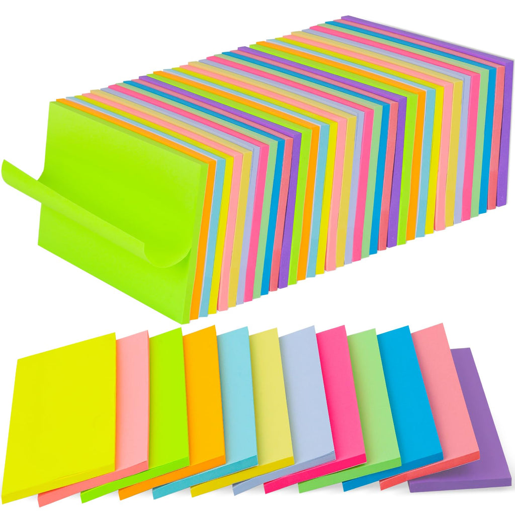 36 Pads Large Sticky Notes 3in x 5in, 12 Colors Adhesive Self-Stick Multicolor Memo Note Pads Bright Colorful Rectangle Sticky Notes for Office Home School Meeting Blank Desk Notebook 45 Sheets/pad