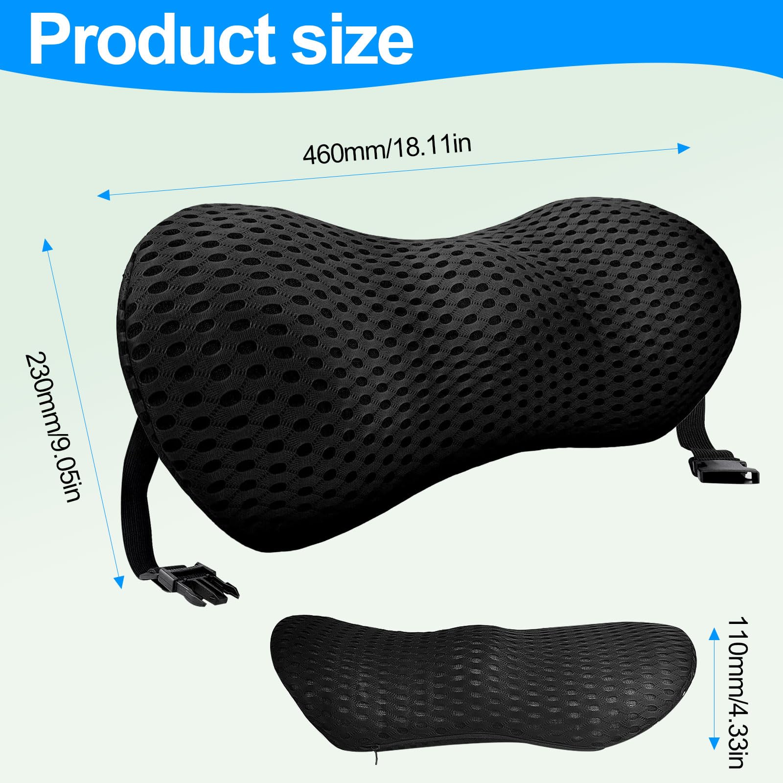 Lumbar Support Pillow, Memory Foam Cushion, Relieves Back Pain, Provides Strong Support, Ergonomic Lumbar Pad for Cars, Airplanes, and Office Chairs (Black)