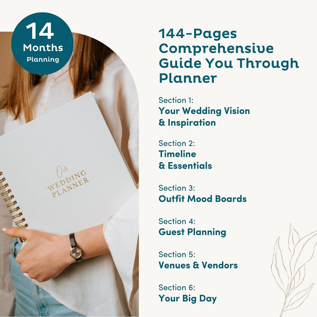 Timeless Premium Linen Wedding Planner Book and Organizer – Wedding Planning Book, Comprehensive Keepsake & Countdown Binder, Perfect Engagement Gift for Women, 11" x 9" (Cream)