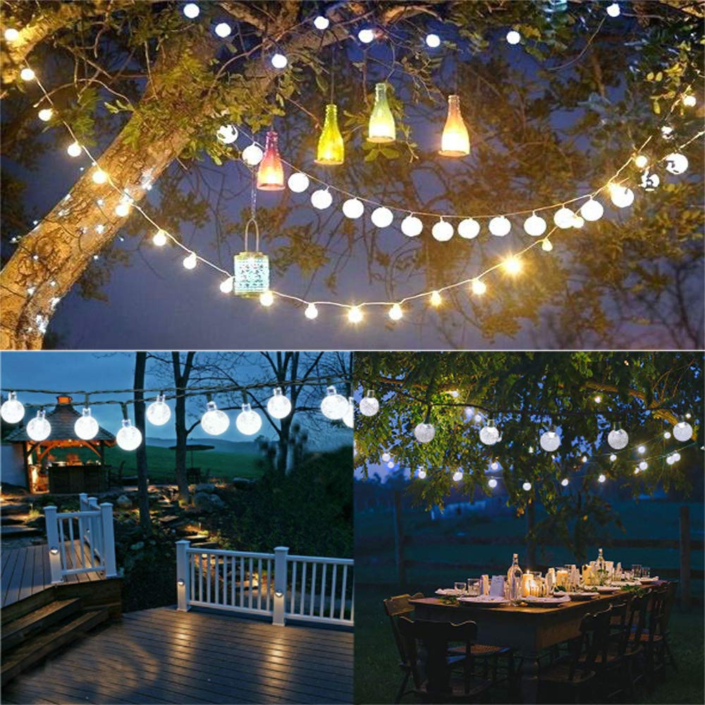 LYHOPE Solar String Lights Outdoor, 2 Pack Total 71ft 120 LED Solar Patio Lights Waterproof, 8 Modes Solar Outdoor Lights Globe Lights for Garden Yard Patio Gazebo Decorations (Cool White)
