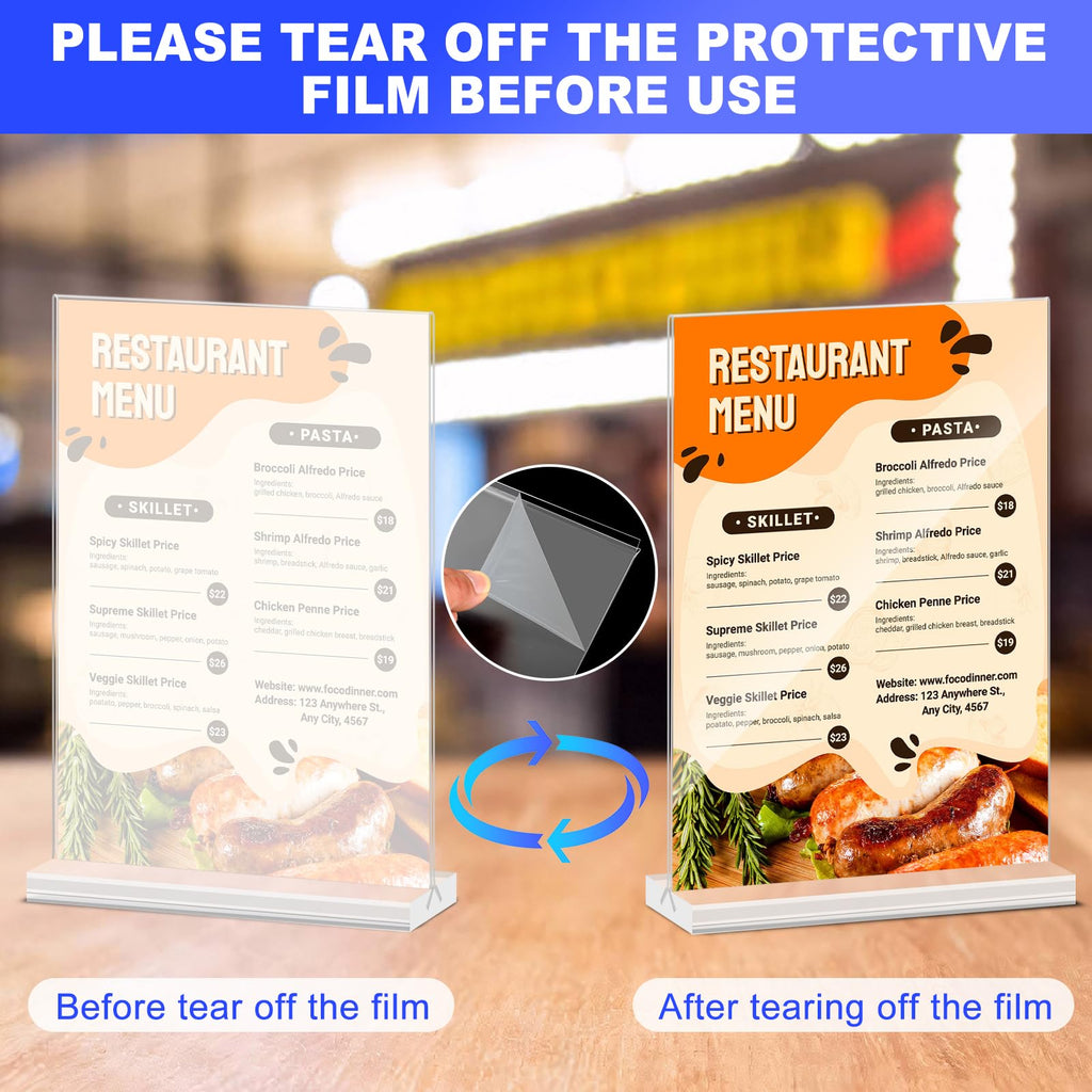 Acrylic Sign Holder 5x7 Inches 6 Packs, Double Sided Display Stand, Table Top Paper Holder, Vertical Menu Flyer Stand, Plastic Frame for Stores, Restaurants, Hotels, Office - Clear