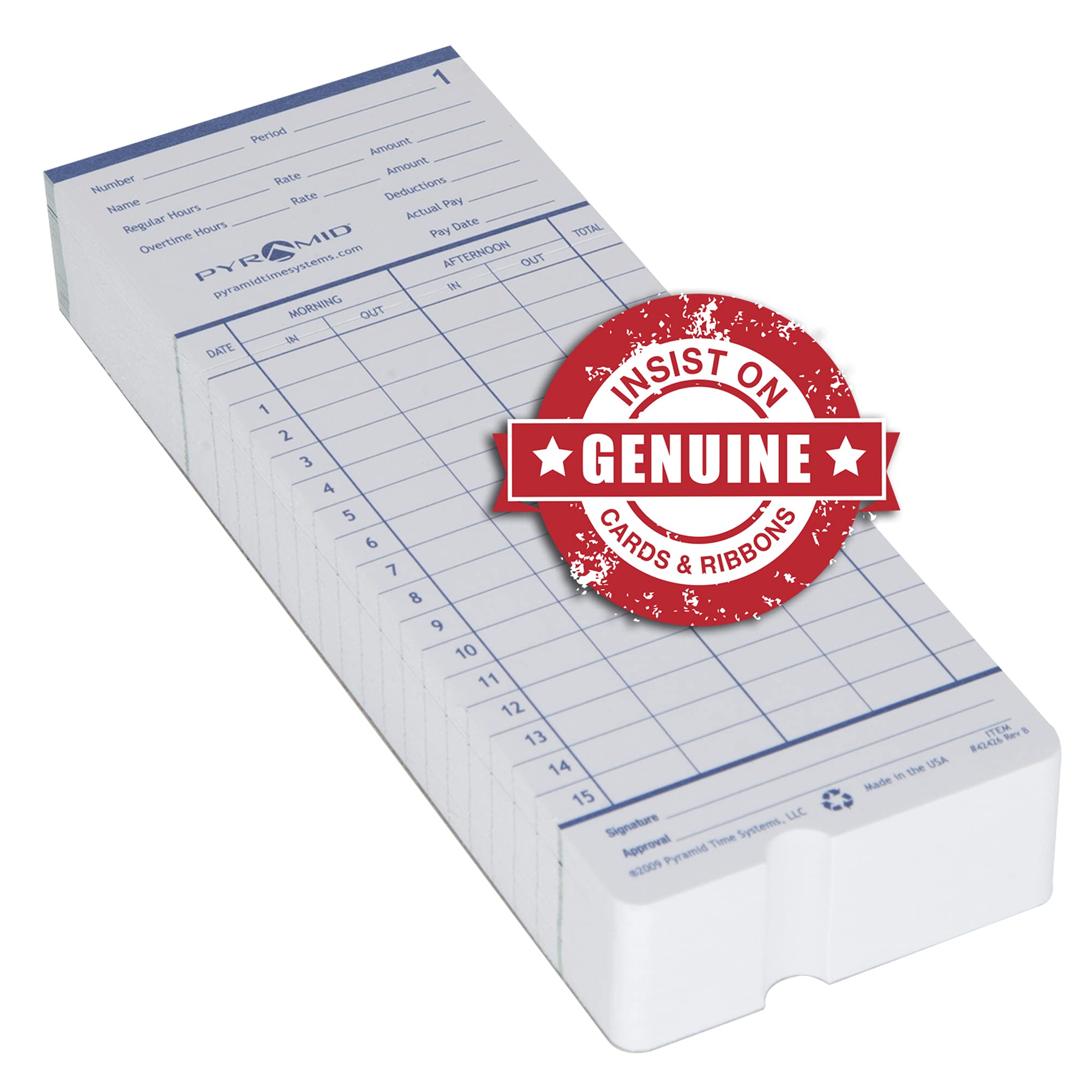 Pyramid Time Systems 42426 Genuine and Authentic Double Sided Time Cards built exclusively for 2400 and AT-2400 Time Clocks (Pack of 100), Punch clock employee timecards