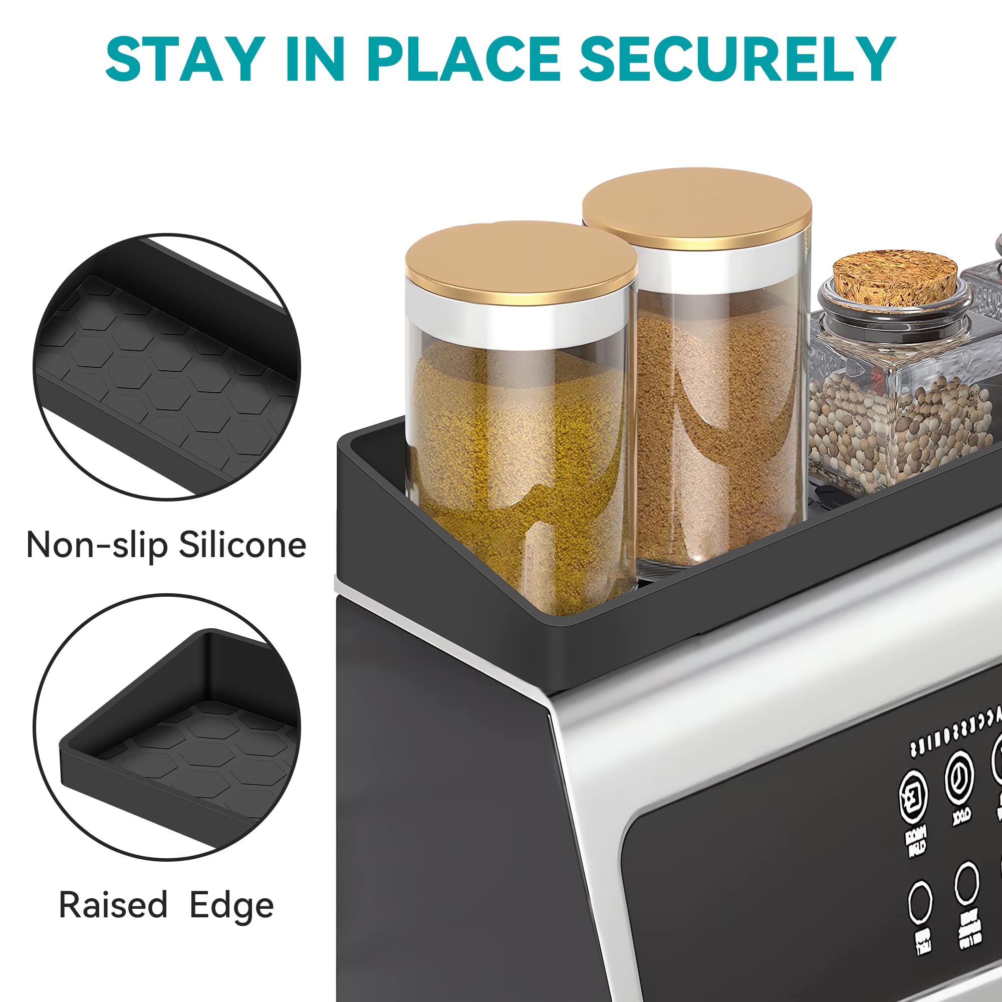 Homotte Stove Top Shelf - Silicone Magnetic Shelf for Kitchen Stove - Over Stove Spice Rack Organizer with 3 Detachable Functional Partitions - Adjustable Length of 20/24/30 Inch (Black)
