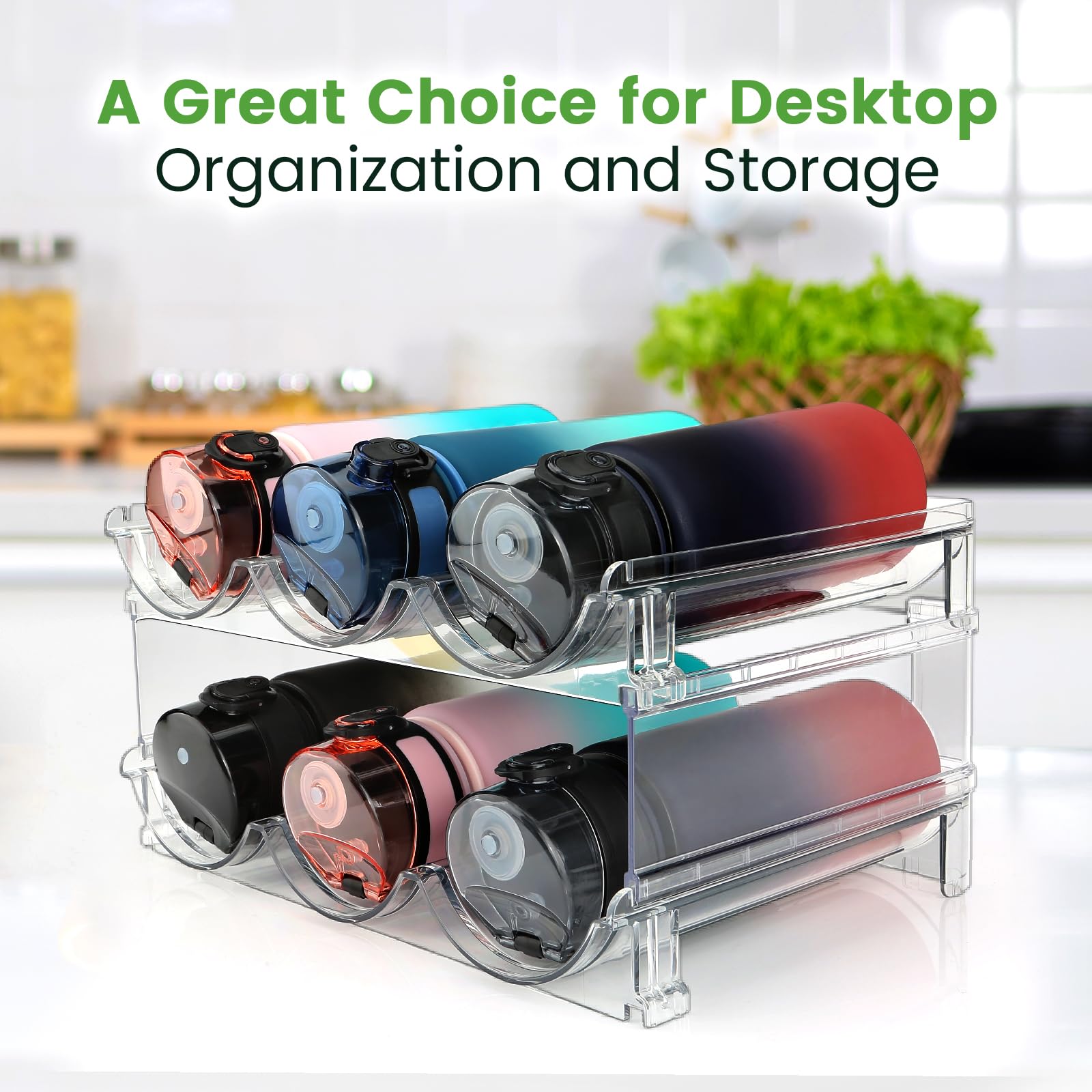 spospo Water Bottle Organizer for Cabinet, 2 Packs Water Bottle Storage Rack, Water Bottle Holder for Cabinet, Stackable Water Bottle Storage Rack