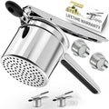 Potato Ricer,Ricer,Large 15oz Heavy Duty Stainless Steel Potato Masher with 2 Interchangeable Cup,Press and Mash Kitchen Tool for Mashed Potatoes,Creates Smooth Creamy Mashed Potato