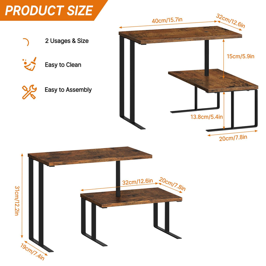 Shinoske Desk Shelf Organizer,15.7" Adjustable Corner Shelf Organizer,2-Tier Small Desktop Bookshelf,Spice Rack,Home Office Wood Display Shelf,Rustic Brown