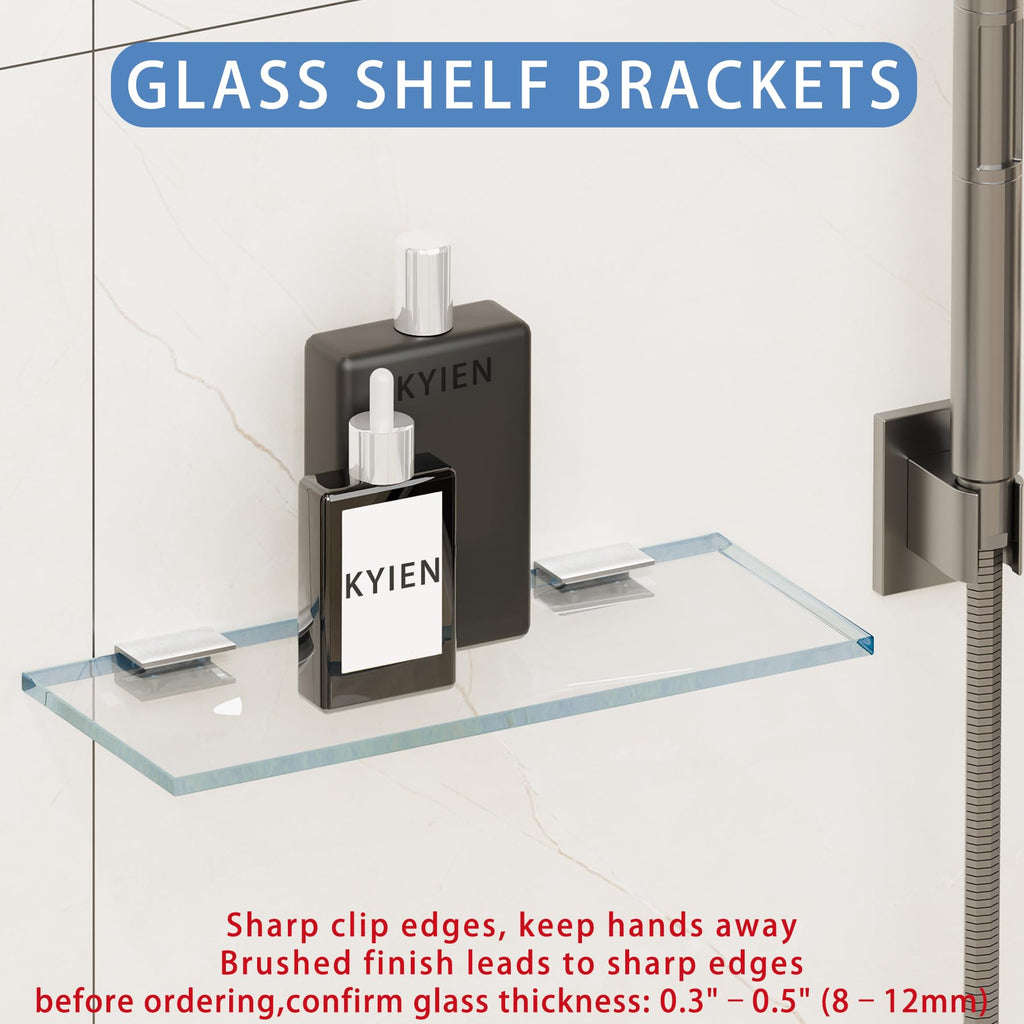 4Pcs Stainless Steel Glass Shelf Clip Clamp Bracket Support Adjustable 304 Stainless Steel Brushed Finish Glass Clip Shelf Brackets Holder Support 0.3" to 0.5"/ 8 to 12mm Thick